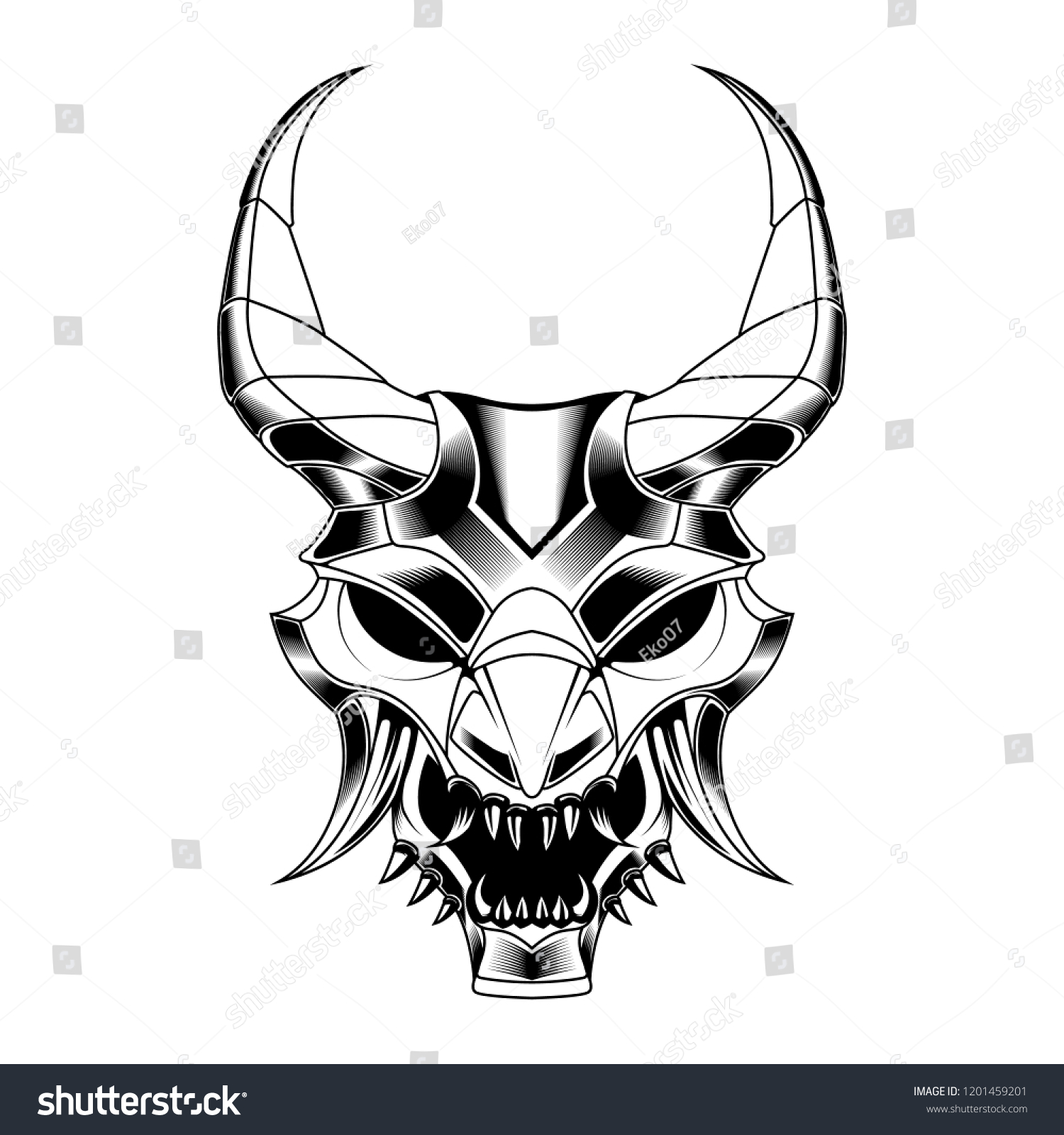 Samurai Mask Skull Drawing Vector Illustration Stock Vector (Royalty ...