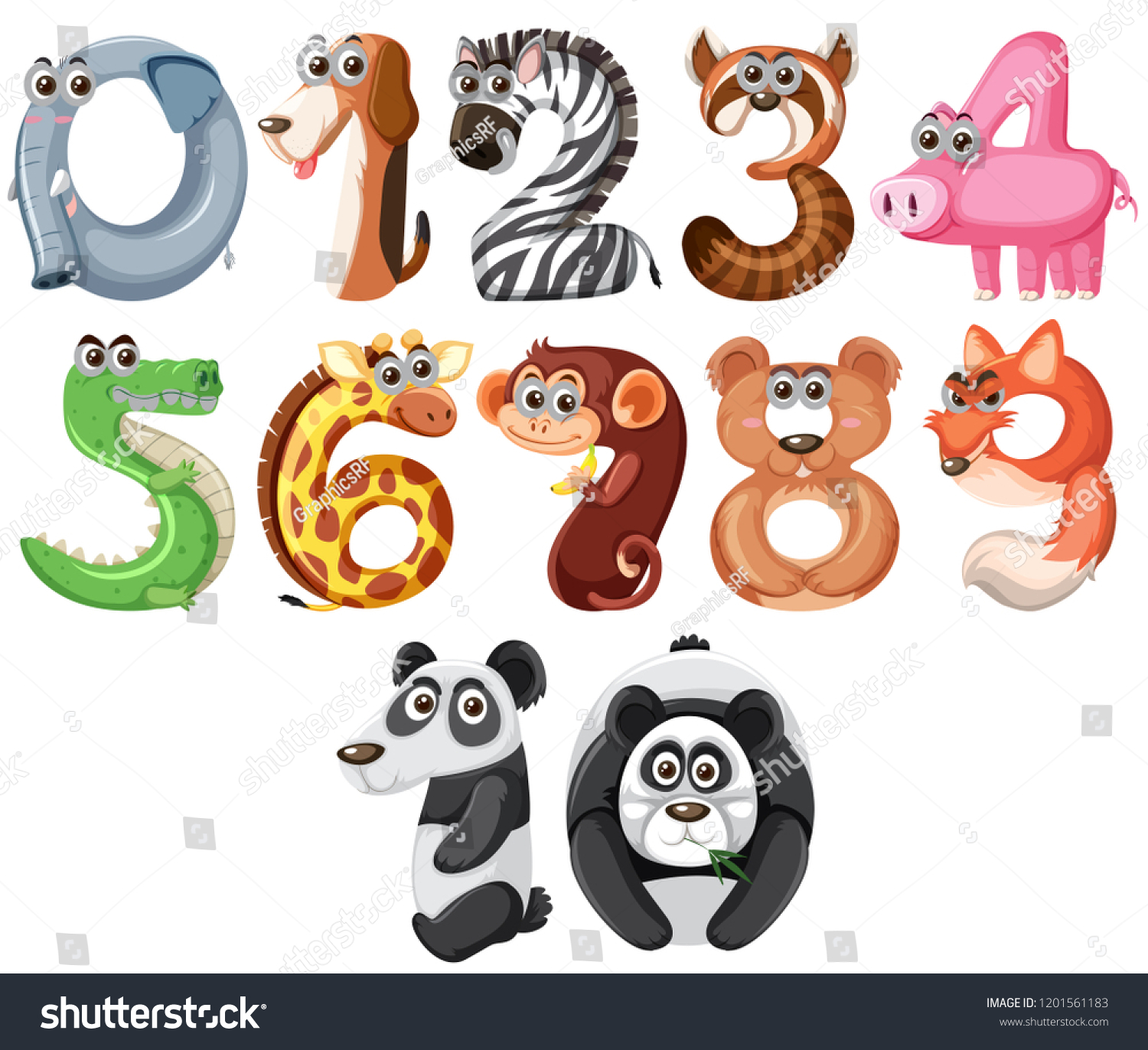 Set Cute Animals Number Illustration Stock Vector (Royalty Free ...