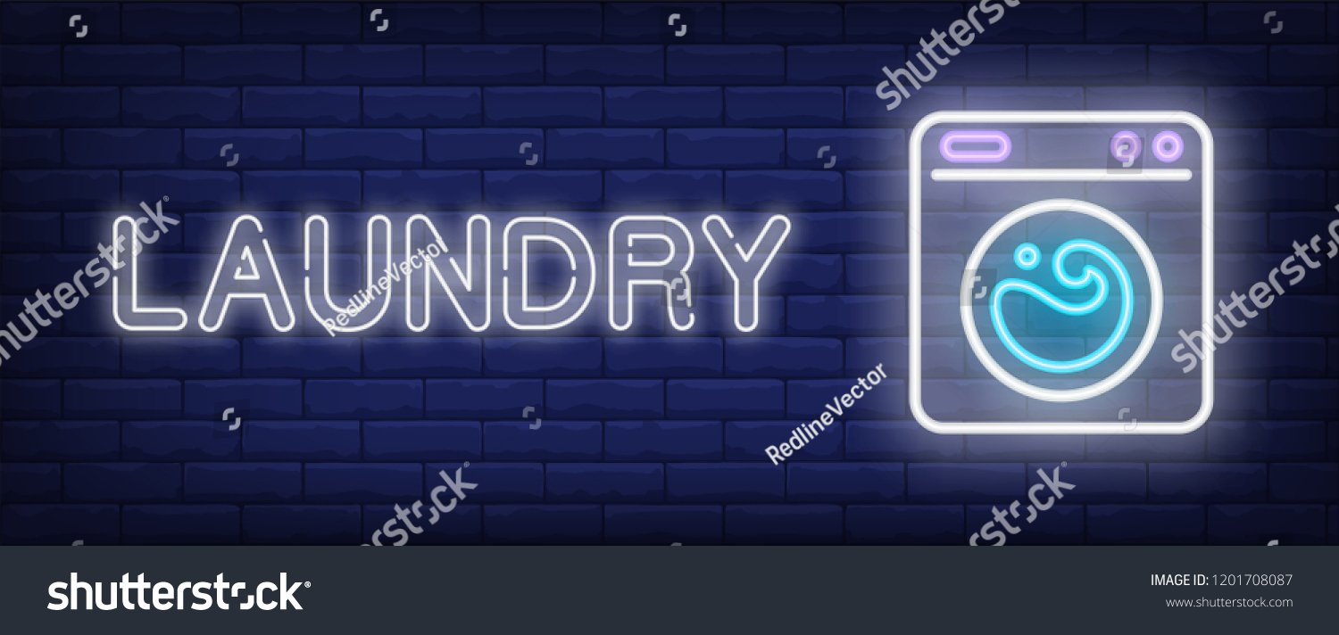 Laundry Neon Sign Washing Machine On Stock Vector (Royalty Free ...