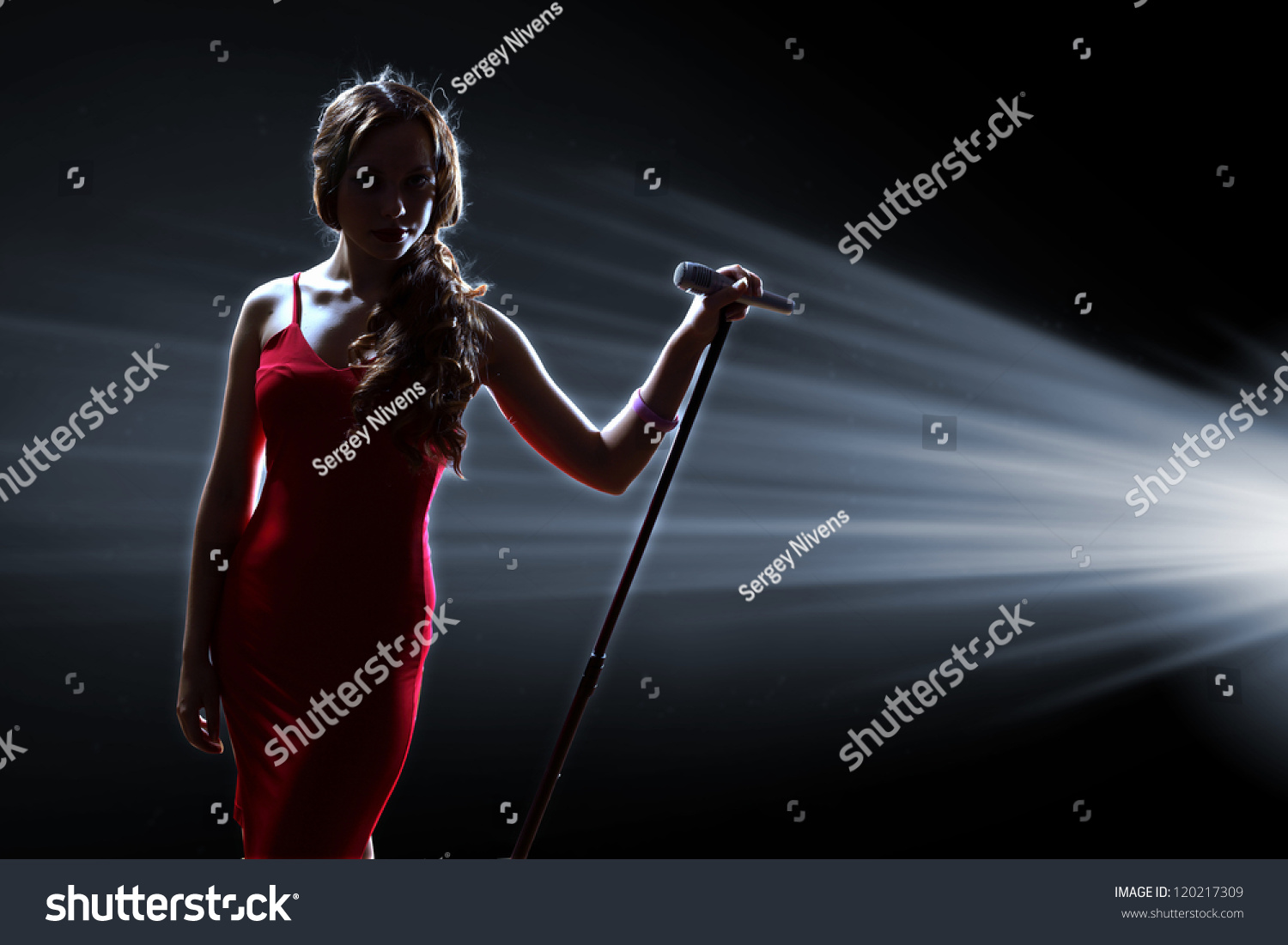 Female Singer On Stage Holding Microphone Stock Illustration 120217309 ...