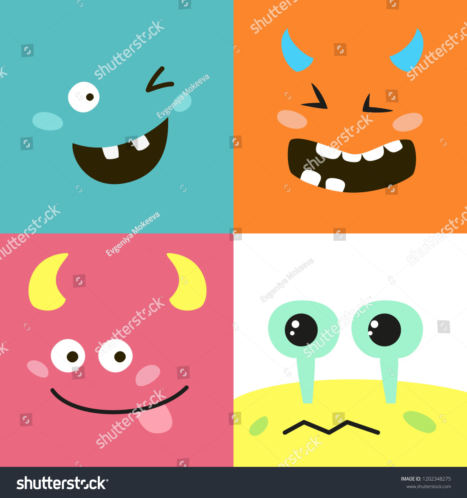 Set Cartoon Monster Faces Vector Illustration เวกเตอร์สต็อก ปลอดค่าลิขสิทธิ์ 1202348275 9427