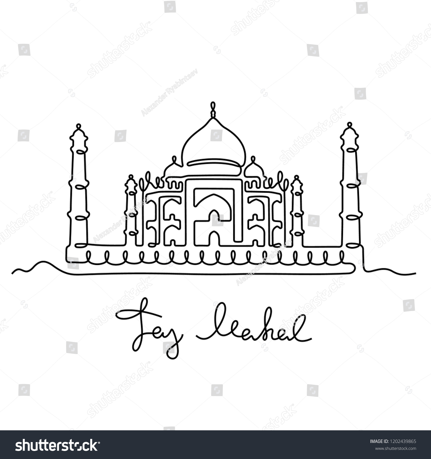 Taj Mahal Continuous Line Drawing Stock Vector (Royalty Free ...