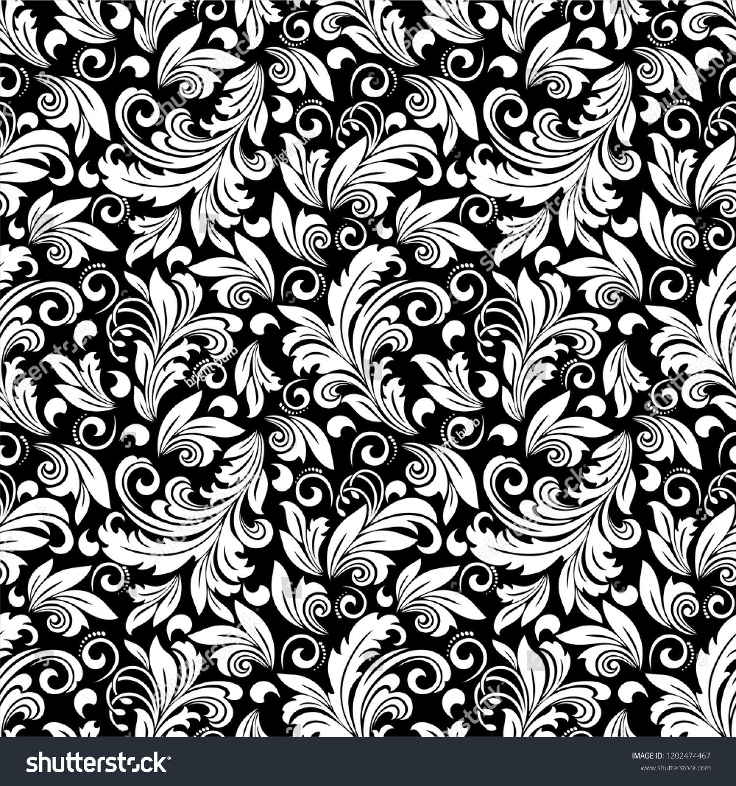 Seamless Black Background White Pattern Baroque Stock Vector (Royalty ...