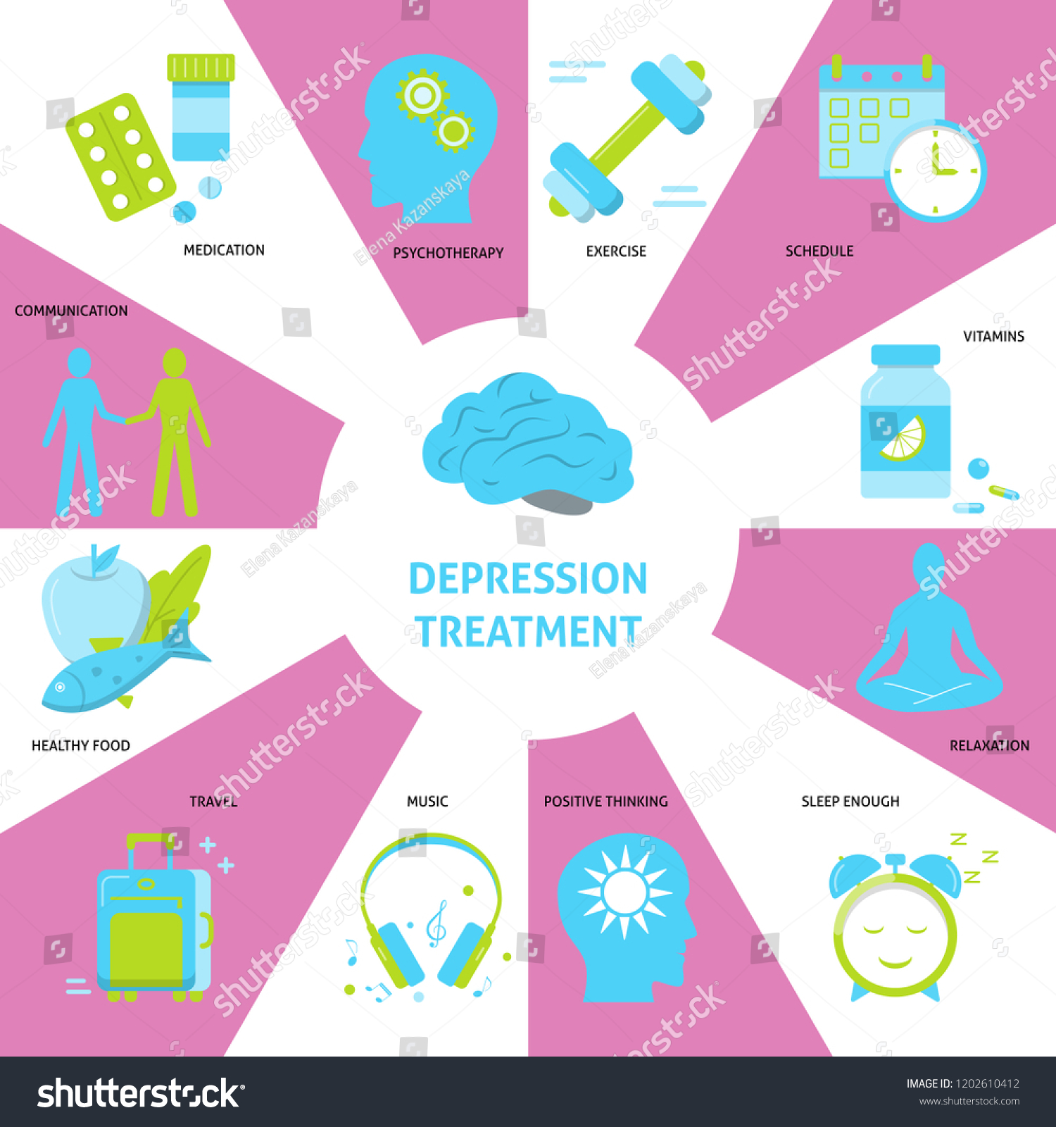 Depression Treatment Banner Template Flat Style Stock Vector (Royalty ...