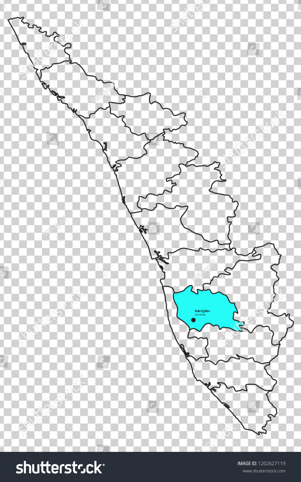 Kottayam District Shown Highlighted Light Aqua Stock Vector Royalty   Stock Vector Kottayam District Is Shown Highlighted With Light Aqua Colour In Kerala Map With Its Name In 1202627119 