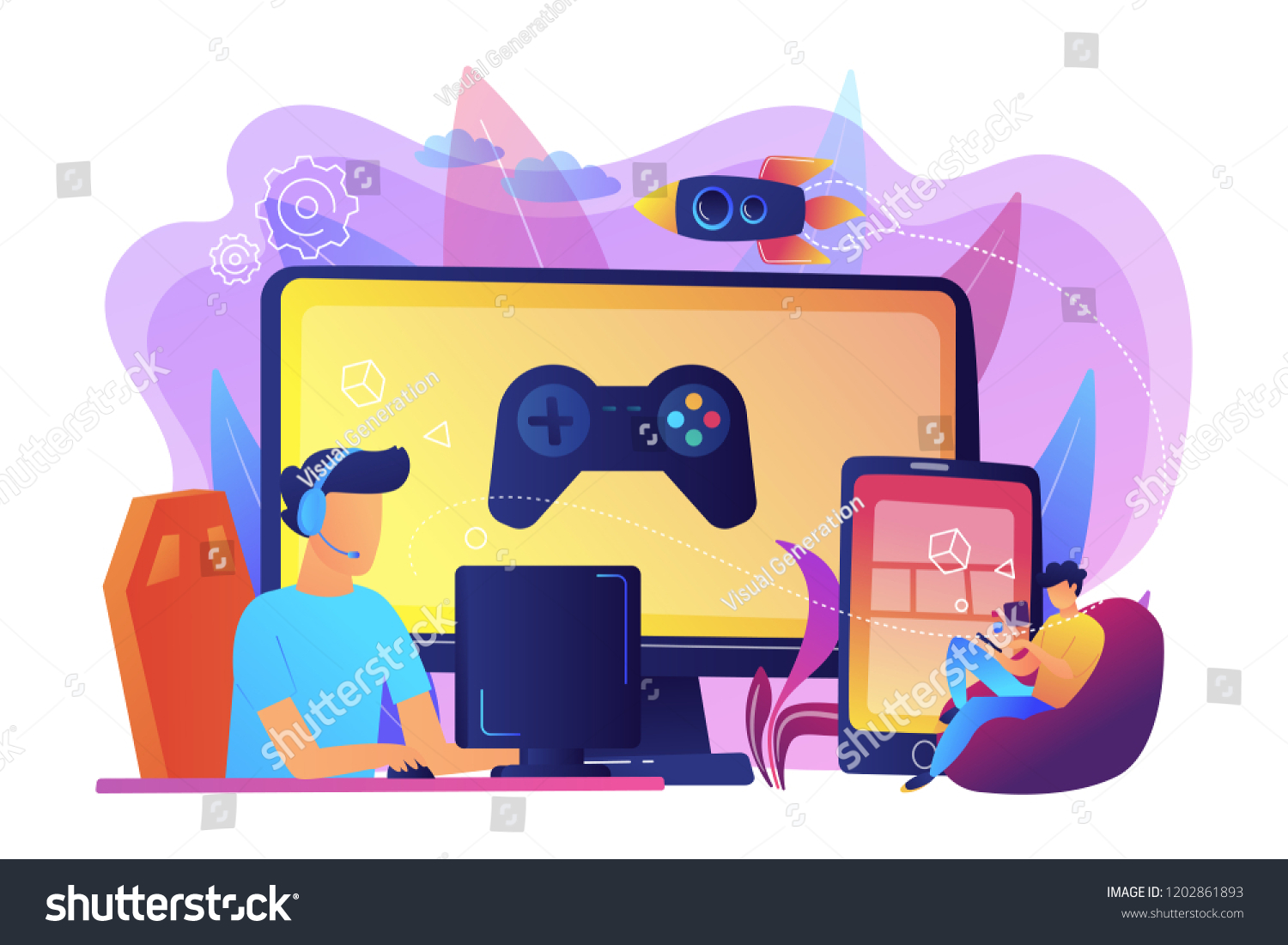 Gamers Play Video Game On Different Stock Vector (Royalty Free ...