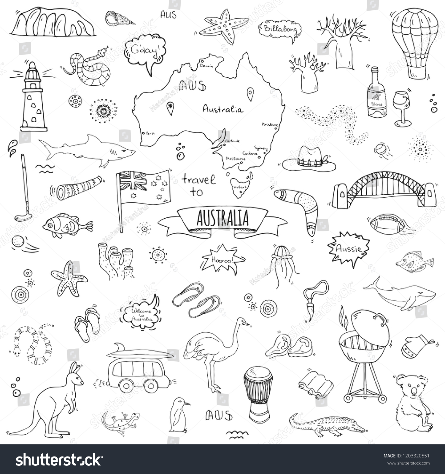 Hand Drawn Doodle Australia Icons Set Stock Vector (Royalty Free ...