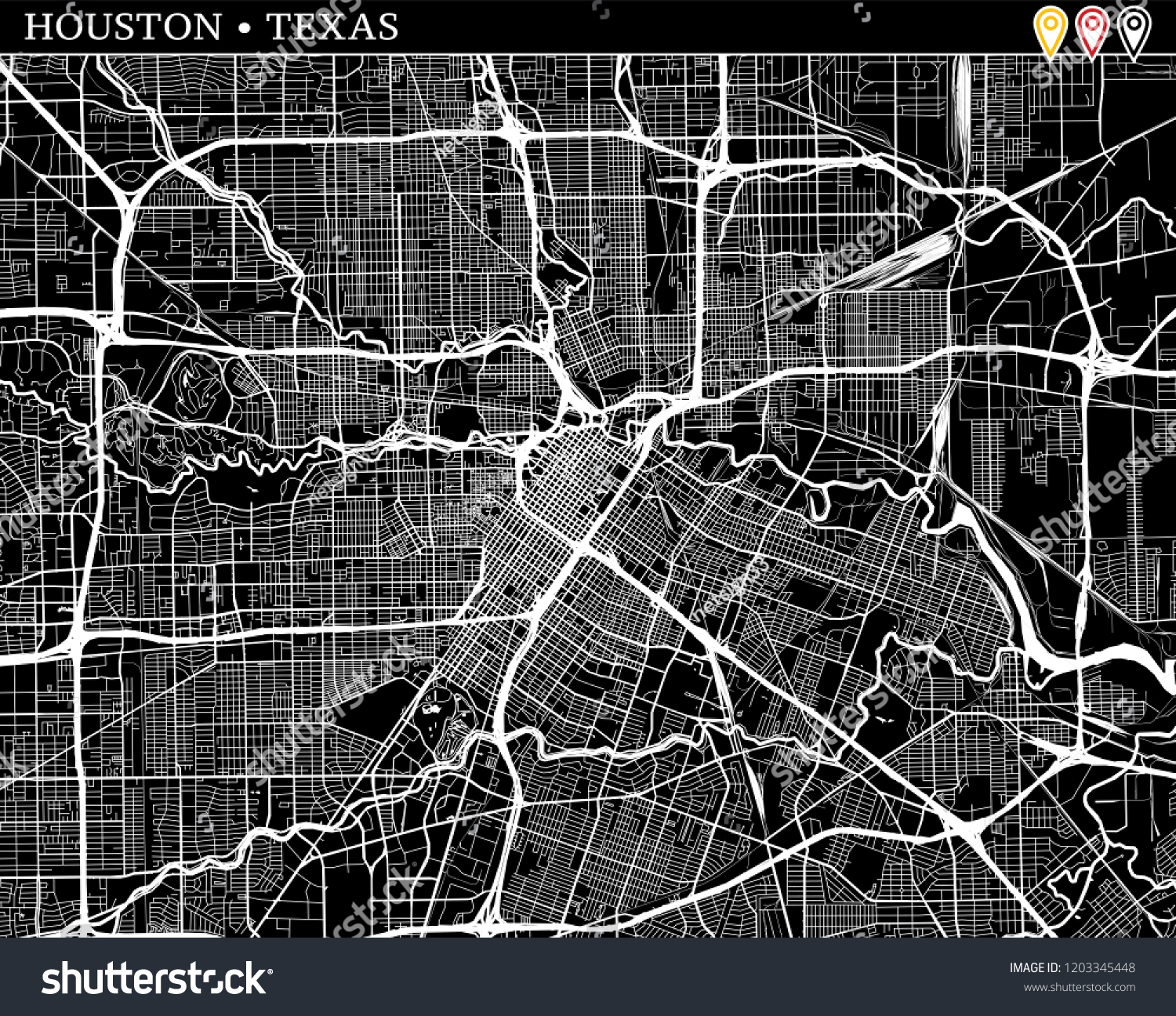 Simple Map Houston Texas Usa Black Stock Vector (Royalty Free