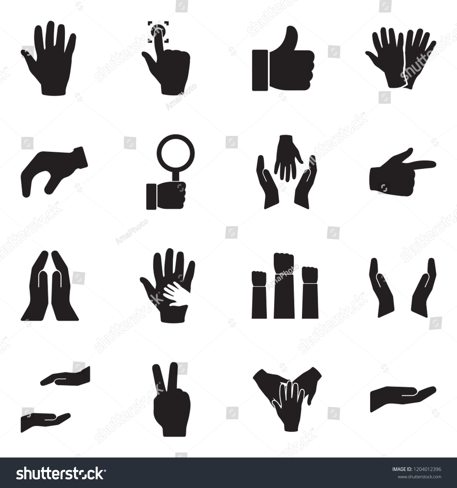 Hand Icons Set 3 Black Flat Stock Vector (Royalty Free) 1204012396 ...