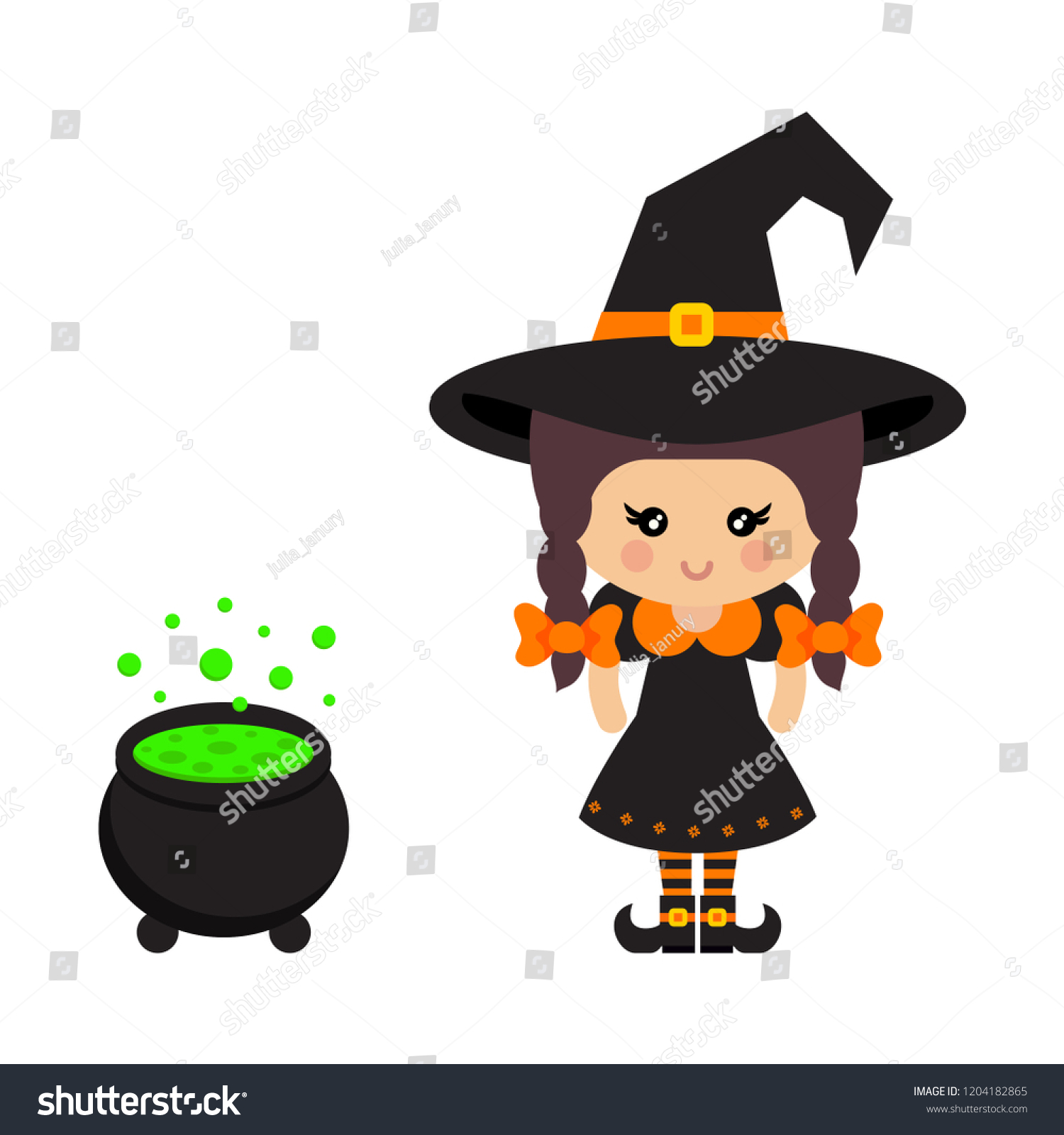 Cartoon Cute Witch Vector Braids Hat Stock Vector (Royalty Free ...