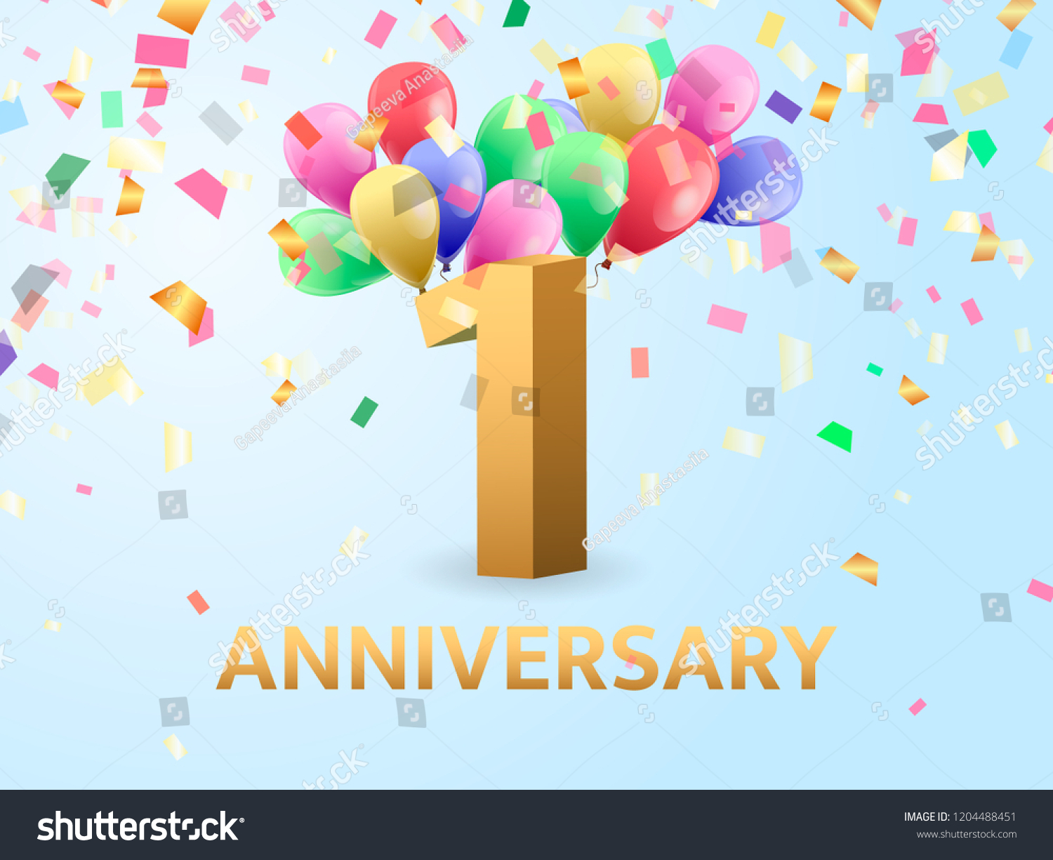 First Anniversary Confetti Balloons Vector Illustration Stock Vector ...