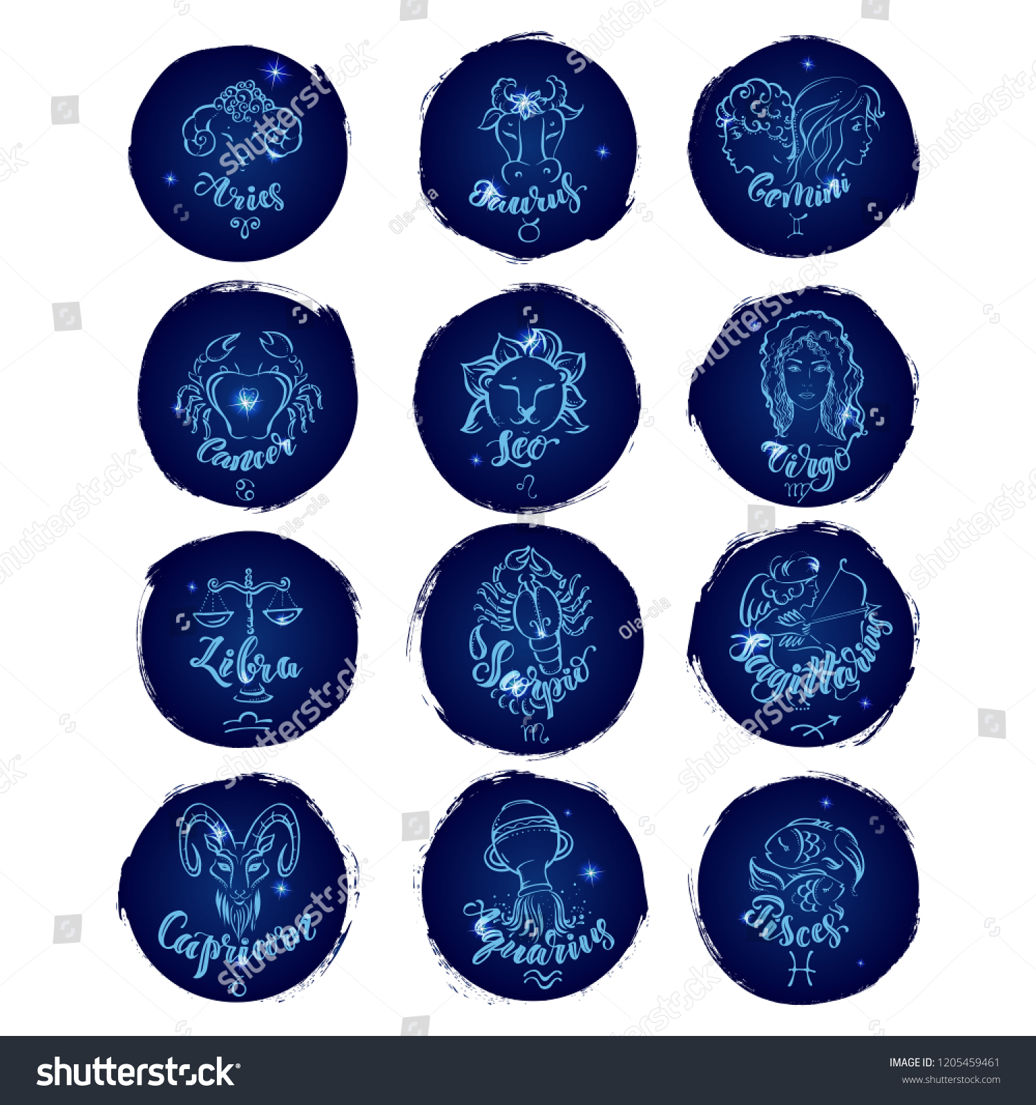 Set Round Zodiac Signs Vector Illustration Stock Vector Royalty Free 1205459461 Shutterstock 7078