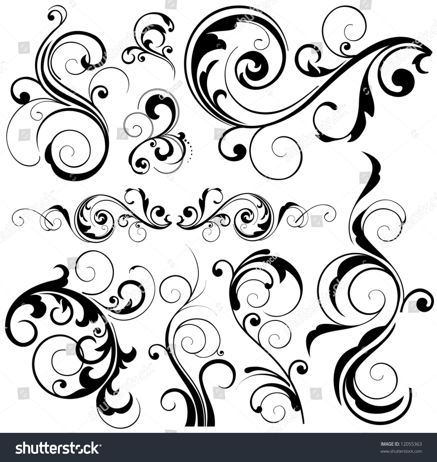 Floral Design Elements Stock Vector (Royalty Free) 12055363 | Shutterstock