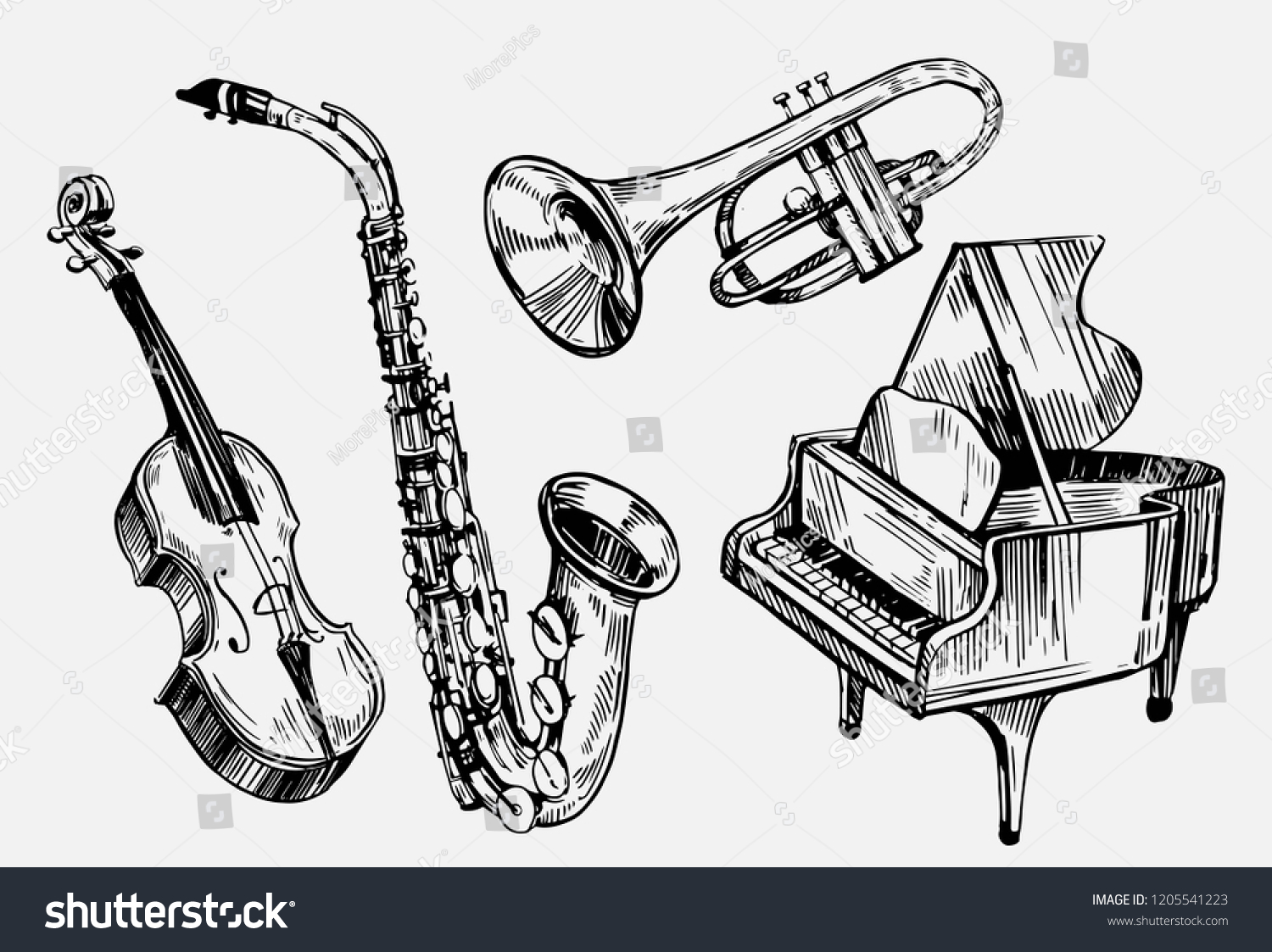 Set Musical Instruments Violin Piano Saxophone Stock Vector (Royalty ...