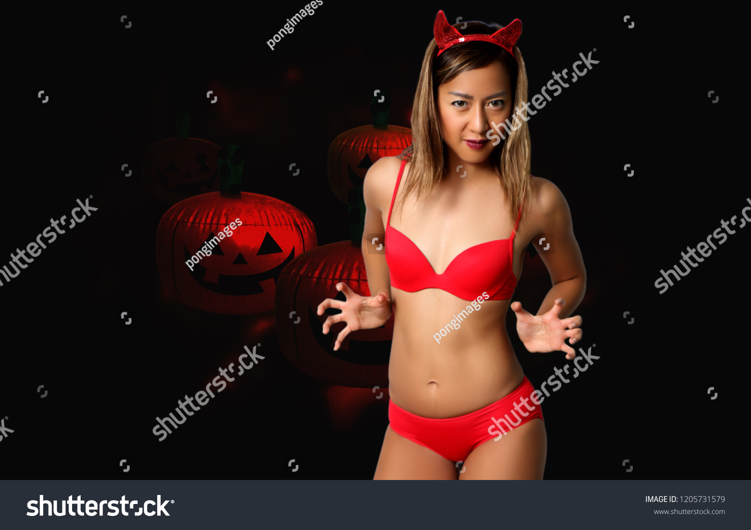 Sexy Devil Woman Red Bikini Halloween Shutterstock