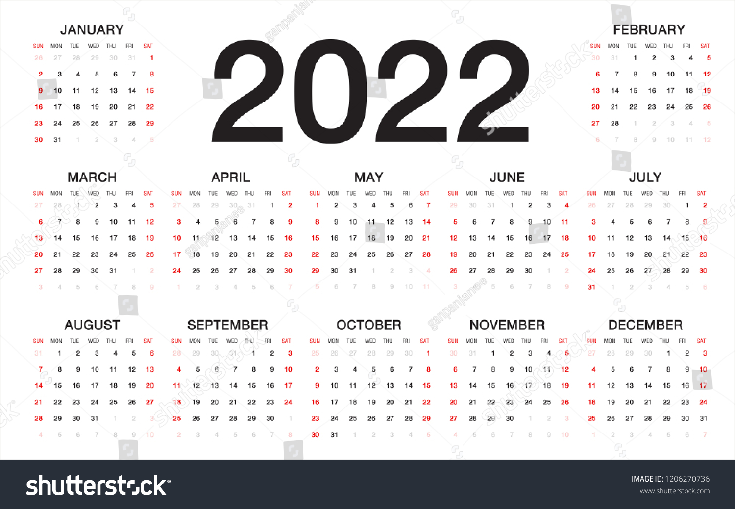 Calendar 2022 Template Vector Set 12 Stock Vector (Royalty Free ...