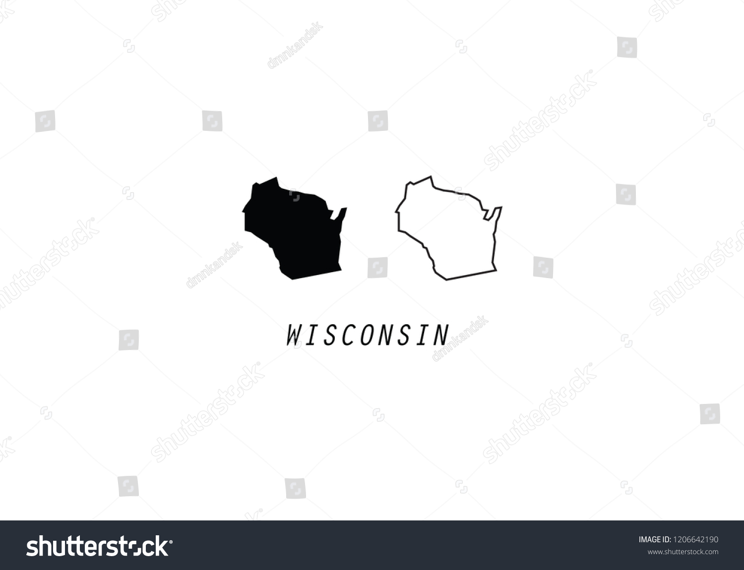 Wisconsin Outline Map State Shape Usa Stock Vector Royalty Free   Stock Vector Wisconsin Outline Map State Shape Usa America Borders 1206642190 