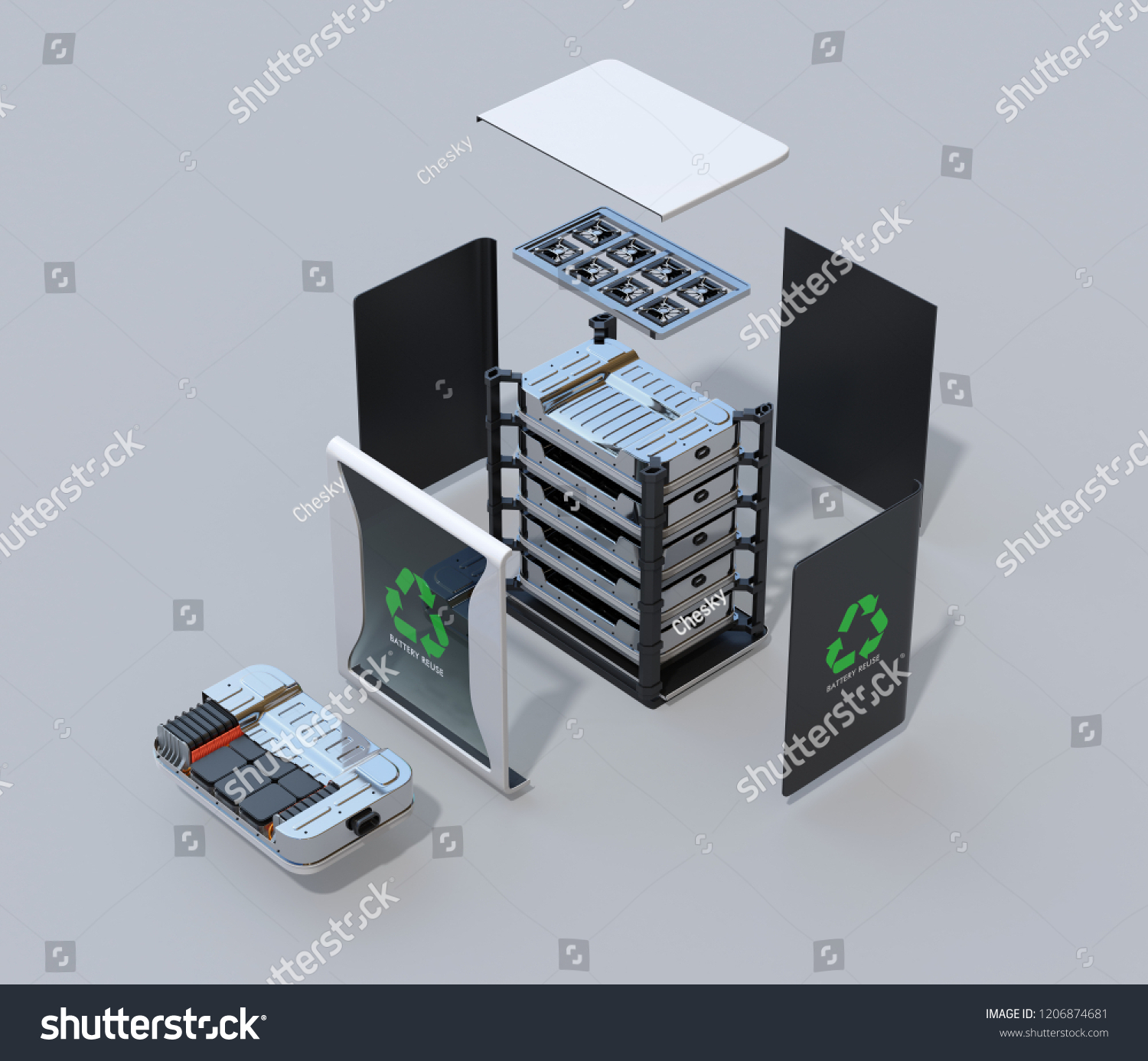 Exploded View Reused Electric Vehicle Batteries Stock Illustration ...