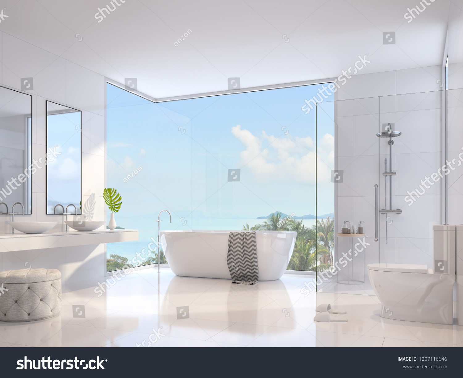 Luxury Bathroom 3d Renderdecorate White Sanitary Stock Illustration ...