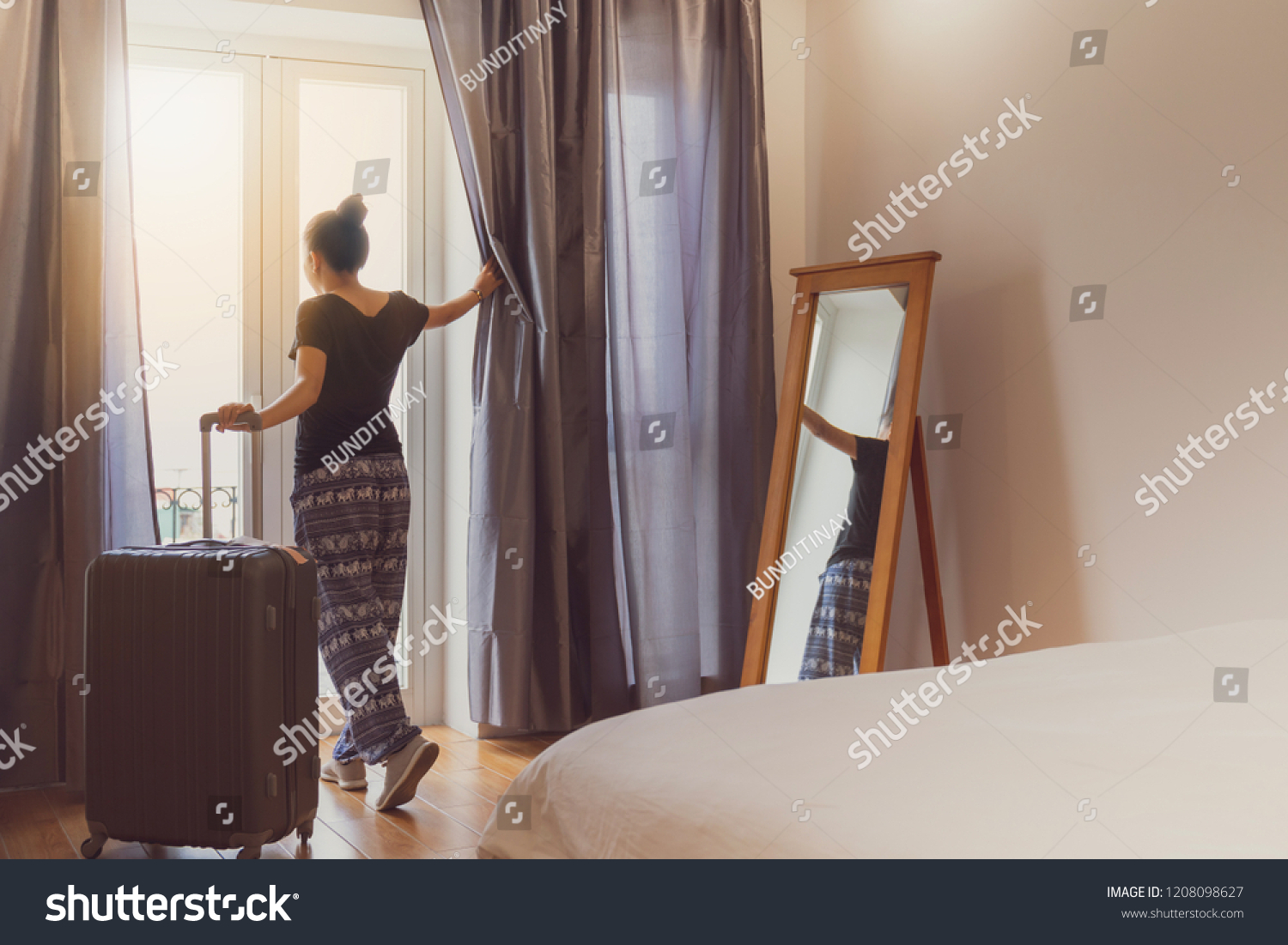 Asian Women Staying Hotel Room Open picture
