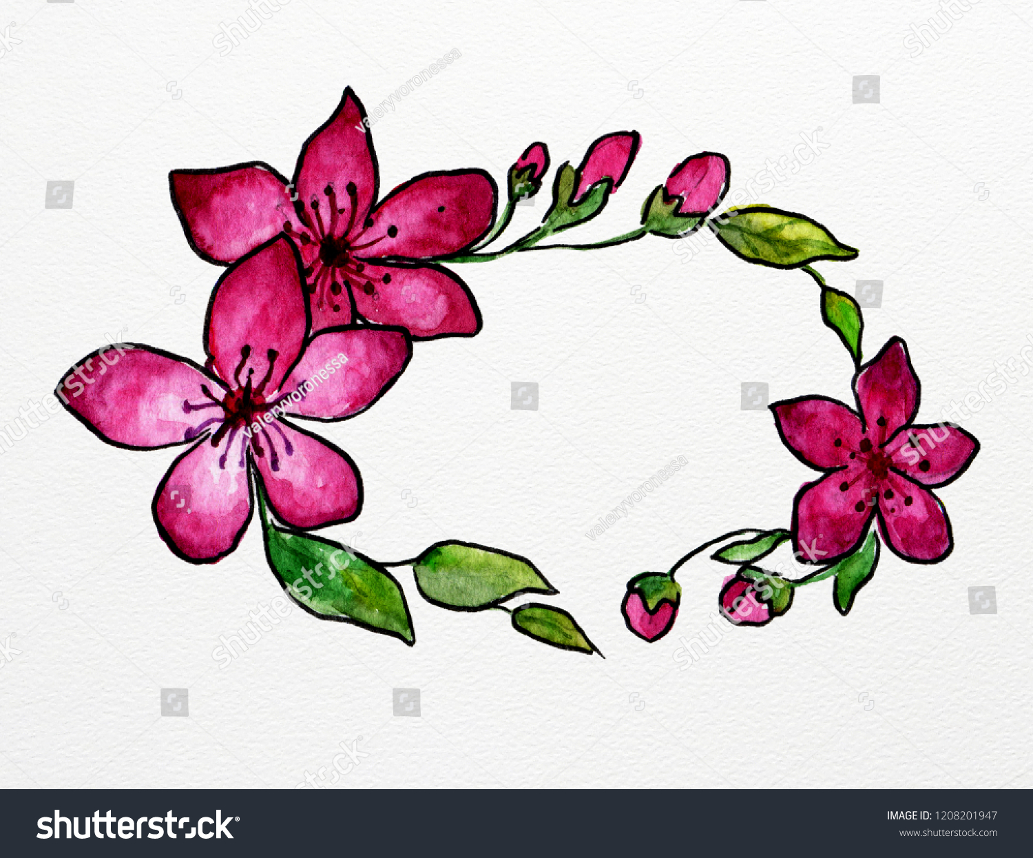 Watercolor Flower Wreath Stock Illustration 1208201947 Shutterstock 0125