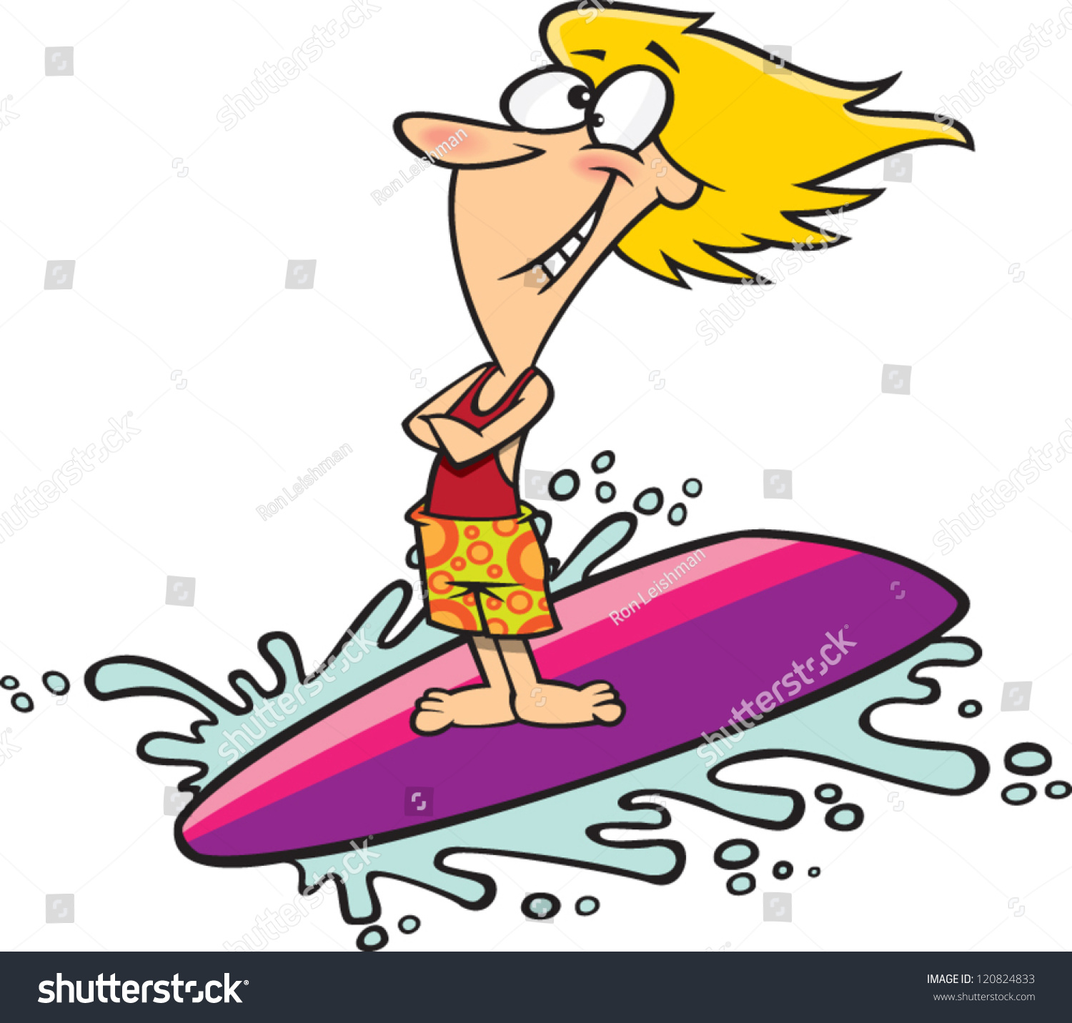 Cartoon Woman Surfing On Surf Board Stock Vector (Royalty Free ...