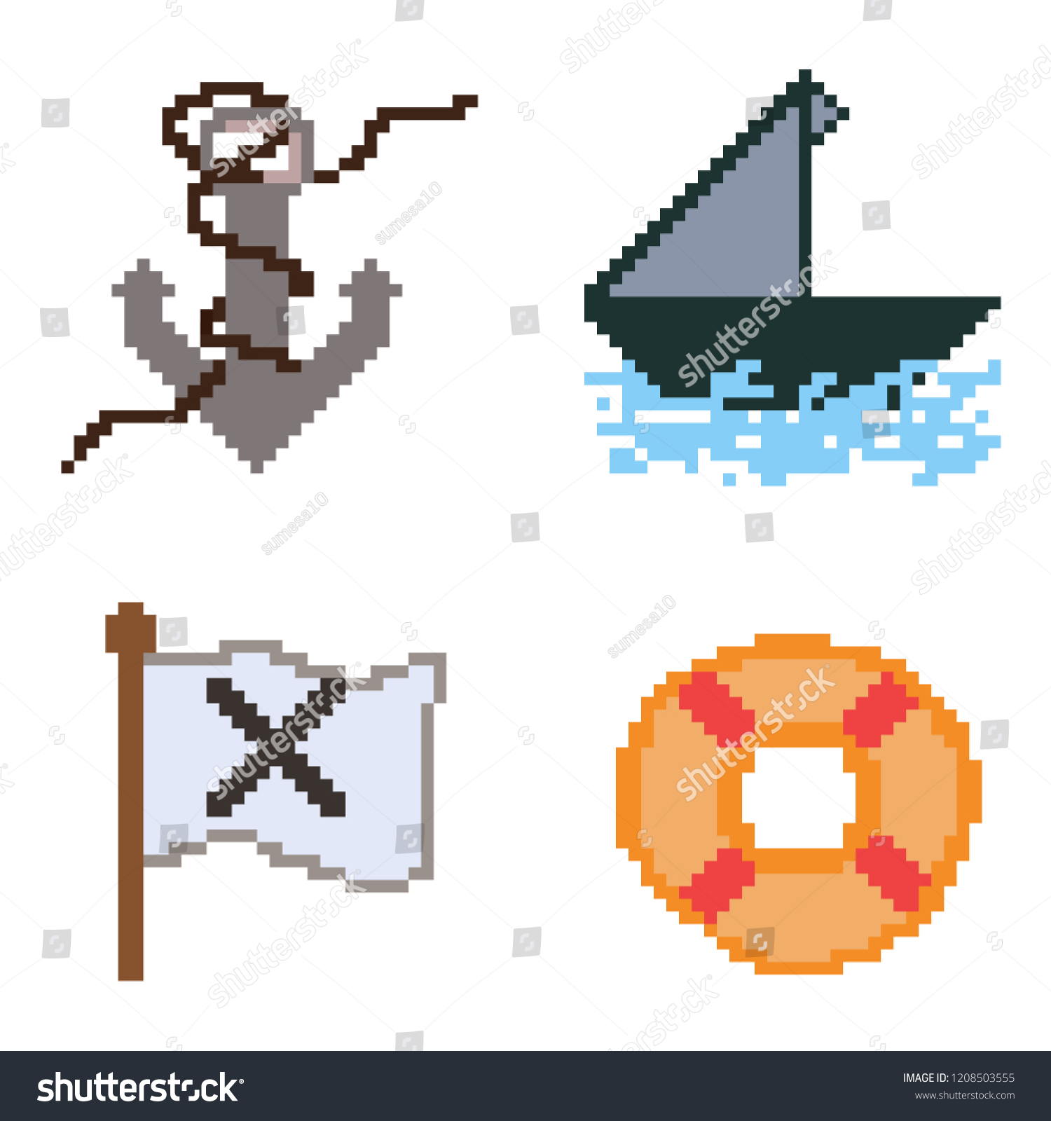 Vecter Illustartion Boat Pixel Art Stock Vector (royalty Free 