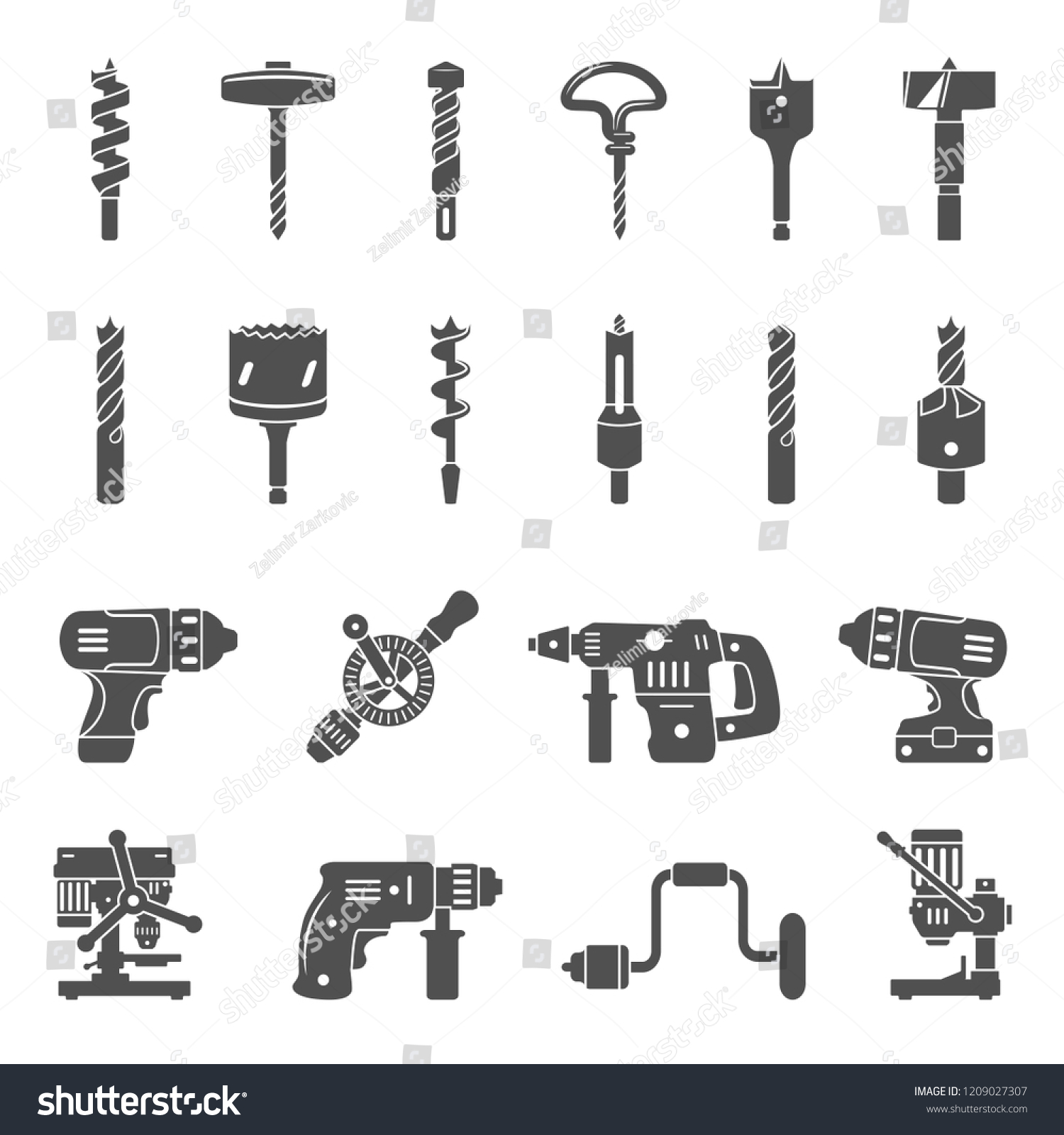 Black Icons Different Types Drills Drill Stock Vector Royalty Free Shutterstock