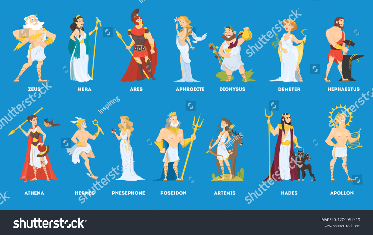 Set Olympian Greek Gods Goddess Hermes Stock Vector (Royalty Free ...