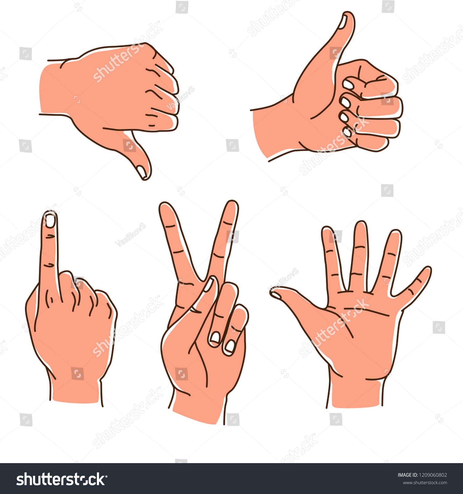 Hands Gestures Hand Drawn Set Stroke Stock Illustration 1209060802 ...