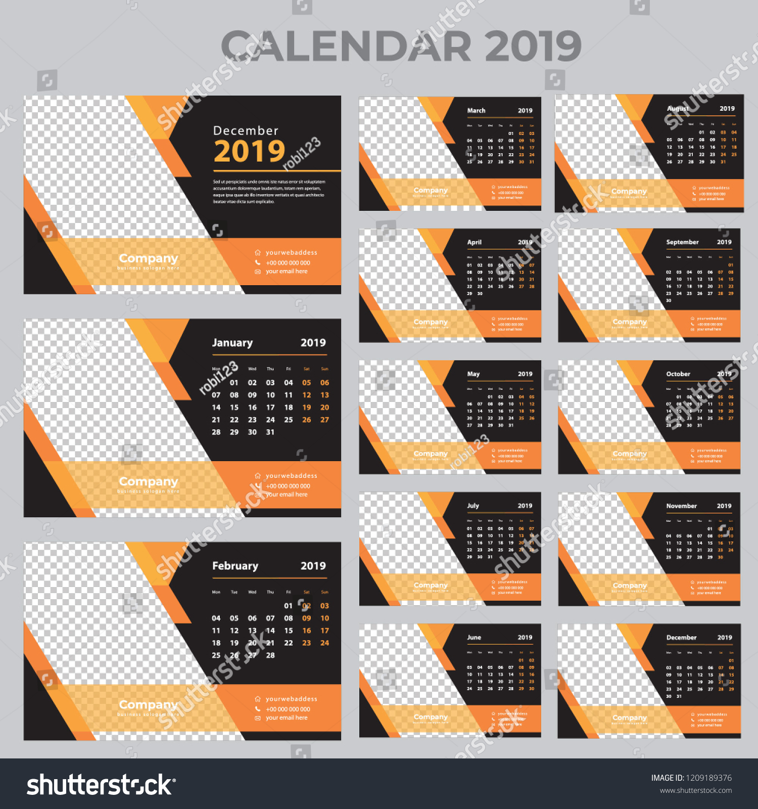 2019 Wall Calendar Template Stock Vector (Royalty Free) 1209189376 ...