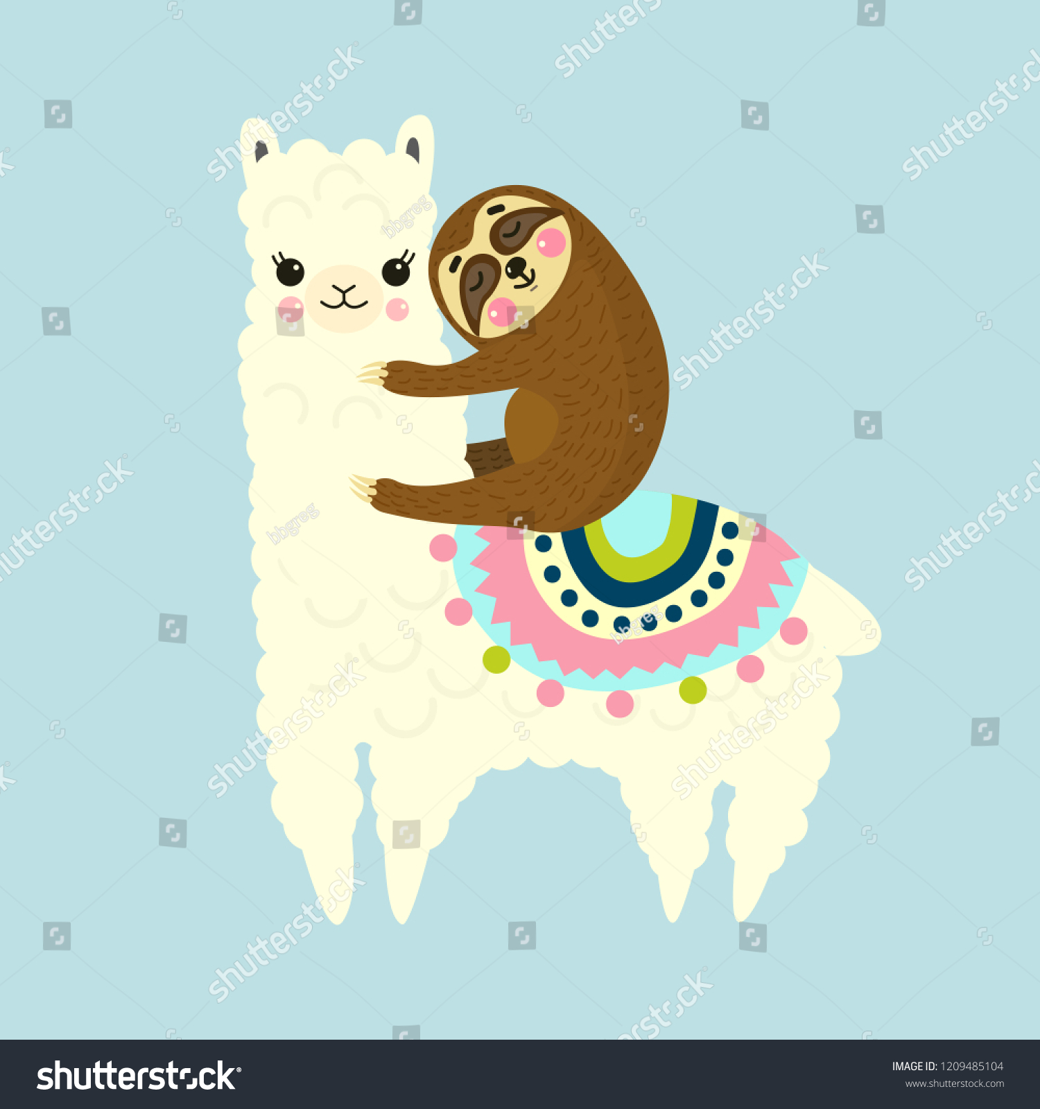 Vector Illustration Cute Fluffy Cartoon Llama Stock Vector (Royalty ...