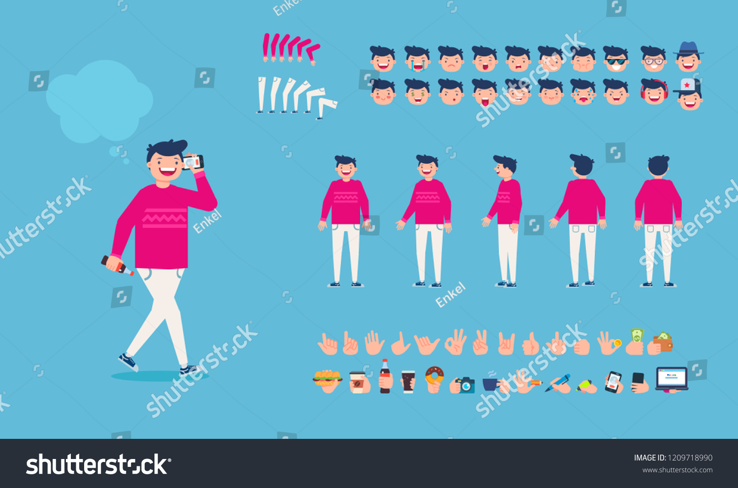 Vektor Stok Front Side Back View Animated Character Tanpa Royalti 1209718990 Shutterstock 1106