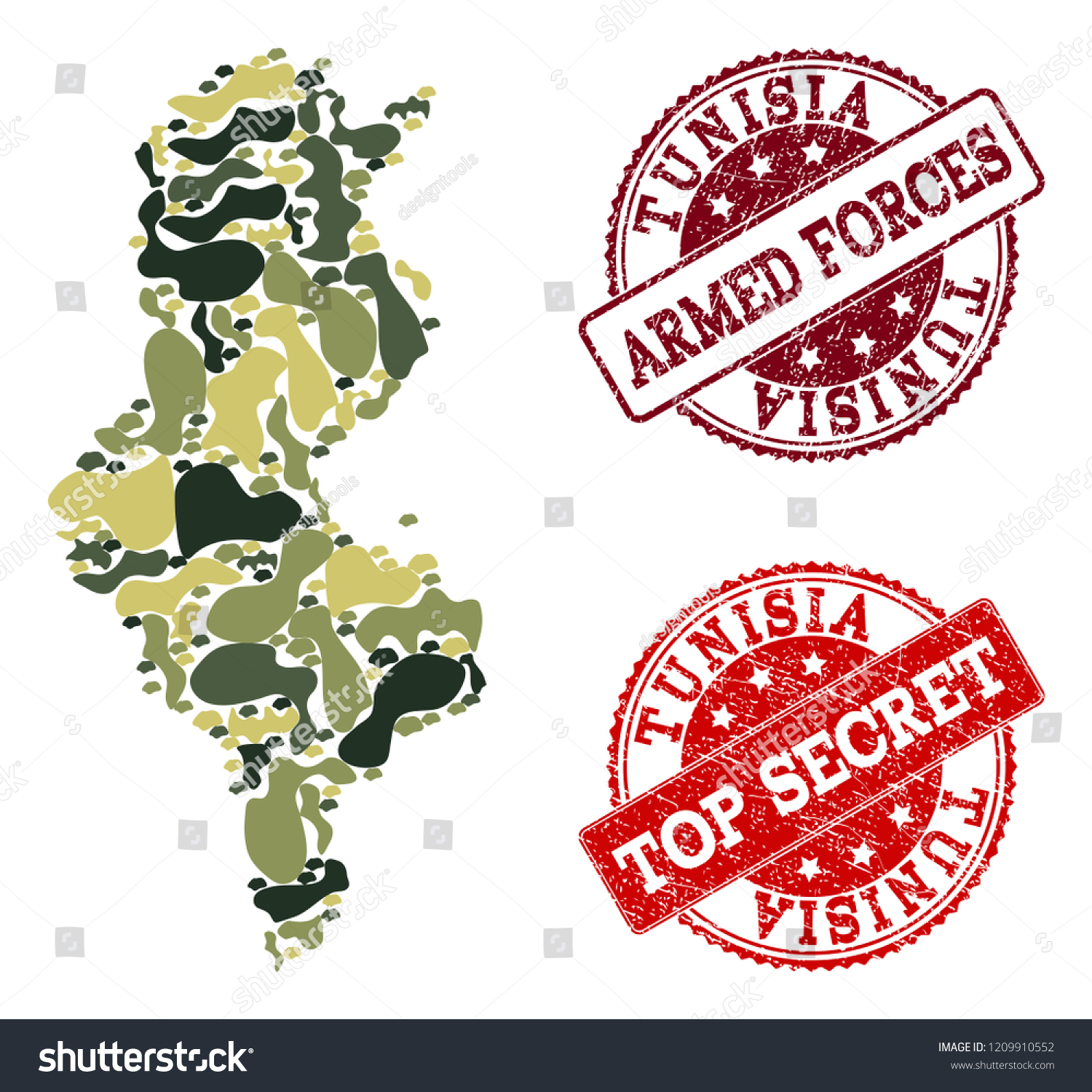 Military Camouflage Collage Map Tunisia Red Stock Vector (Royalty Free ...