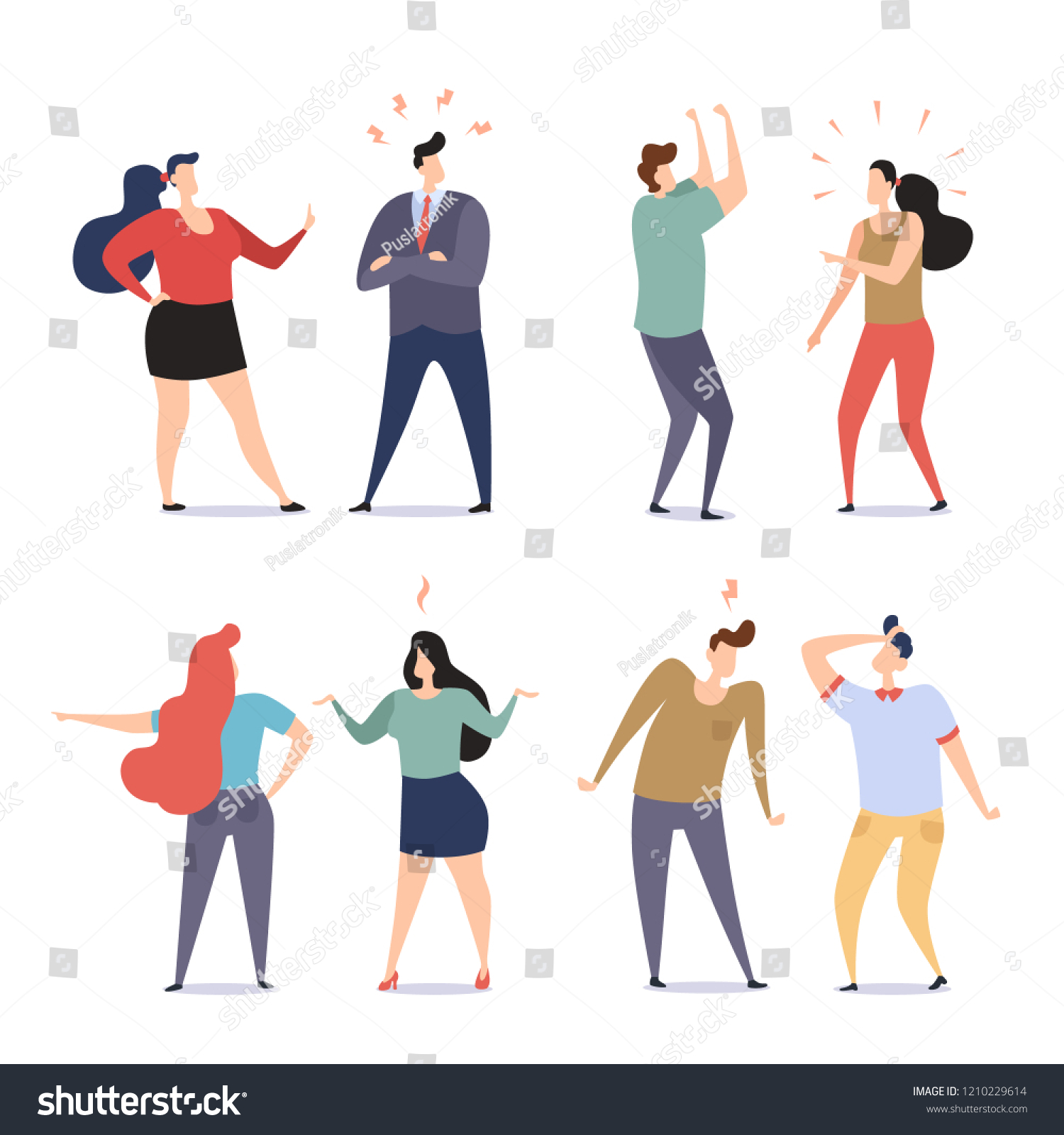 Couple People Quarrel Swear Quarrelling Making Stock Vector (Royalty ...