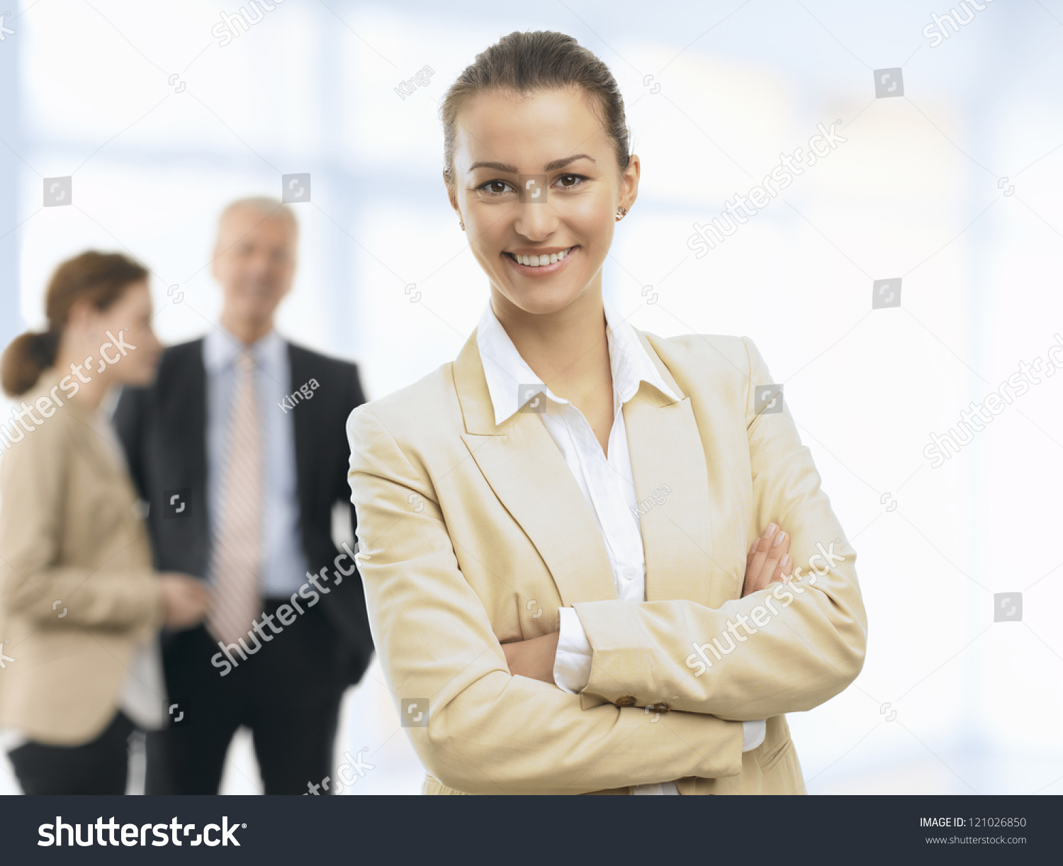 Happy Business Woman Standing Office Smiling Stock Photo 121026850 ...