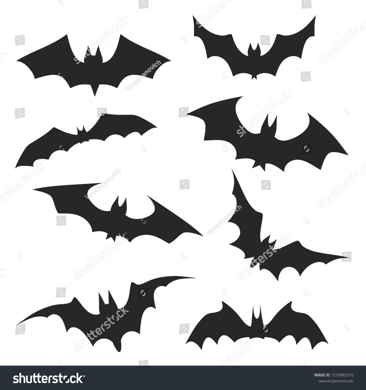 Set Hand Drawing Halloween Bats Stock Stock Vector (Royalty Free ...