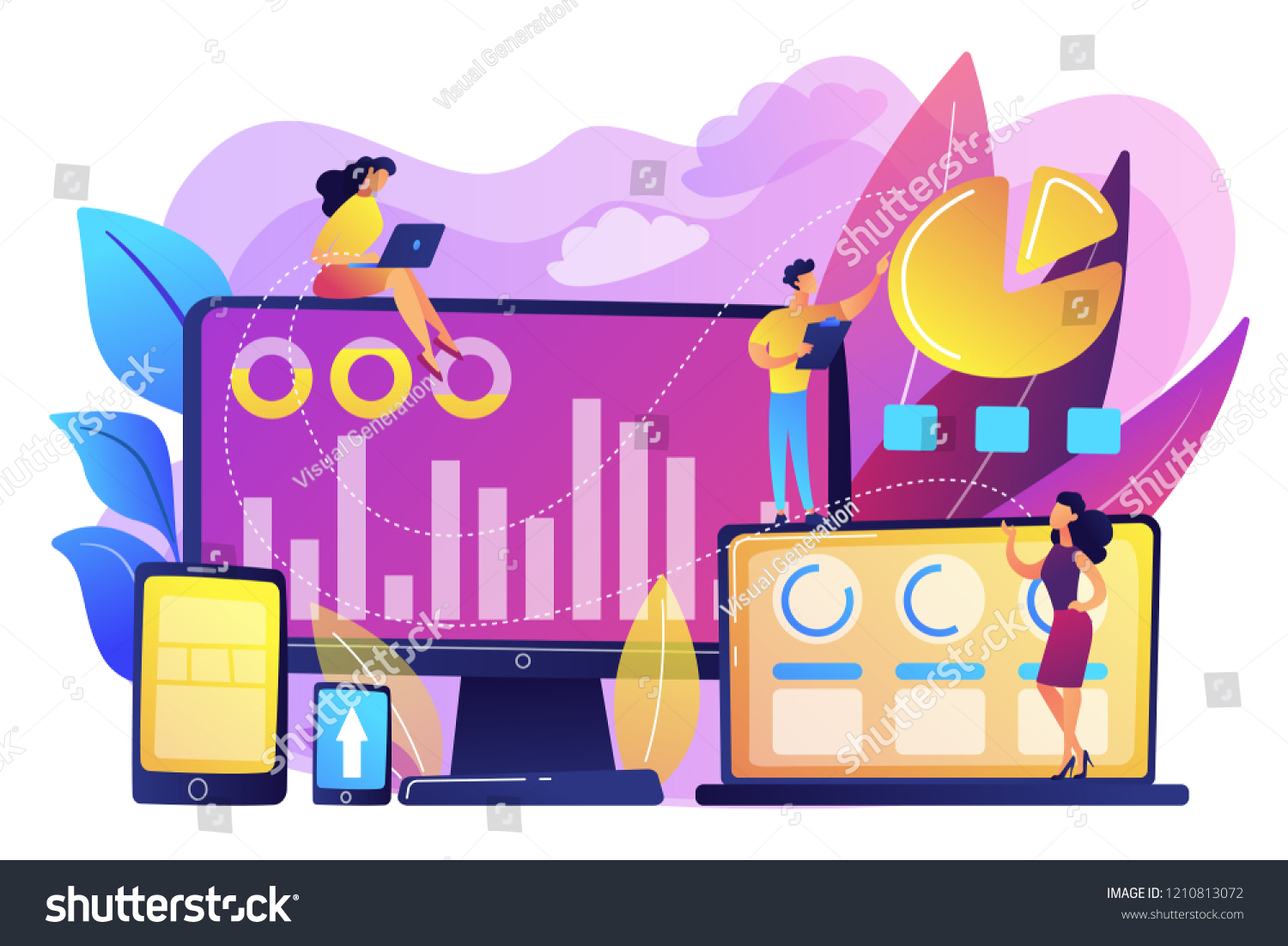 Customer Managers Working Customers Pie Charts Stock Vector (Royalty ...