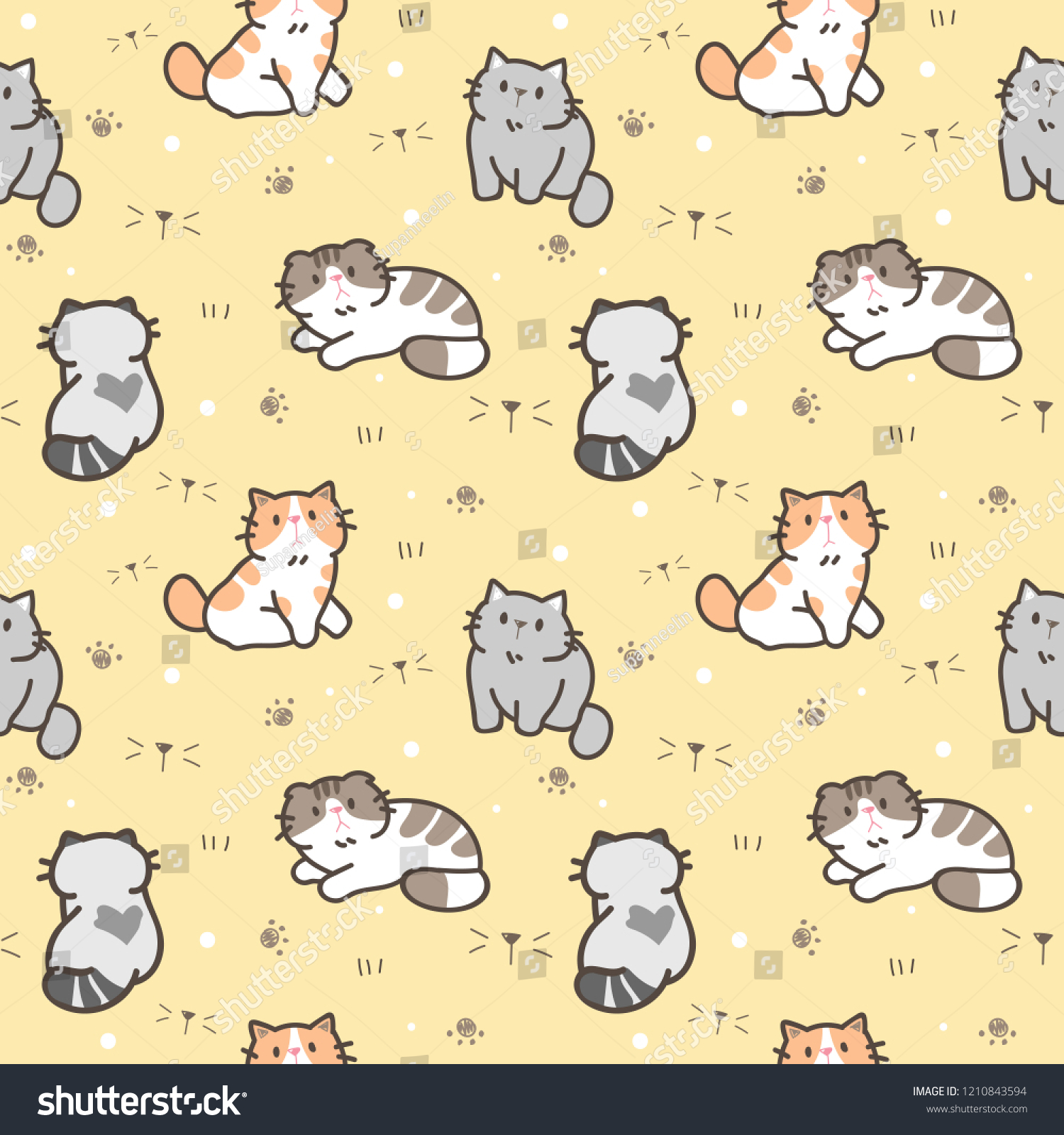 Seamless Pattern Cute Cartoon Cat Illustration Stock Vector (Royalty ...