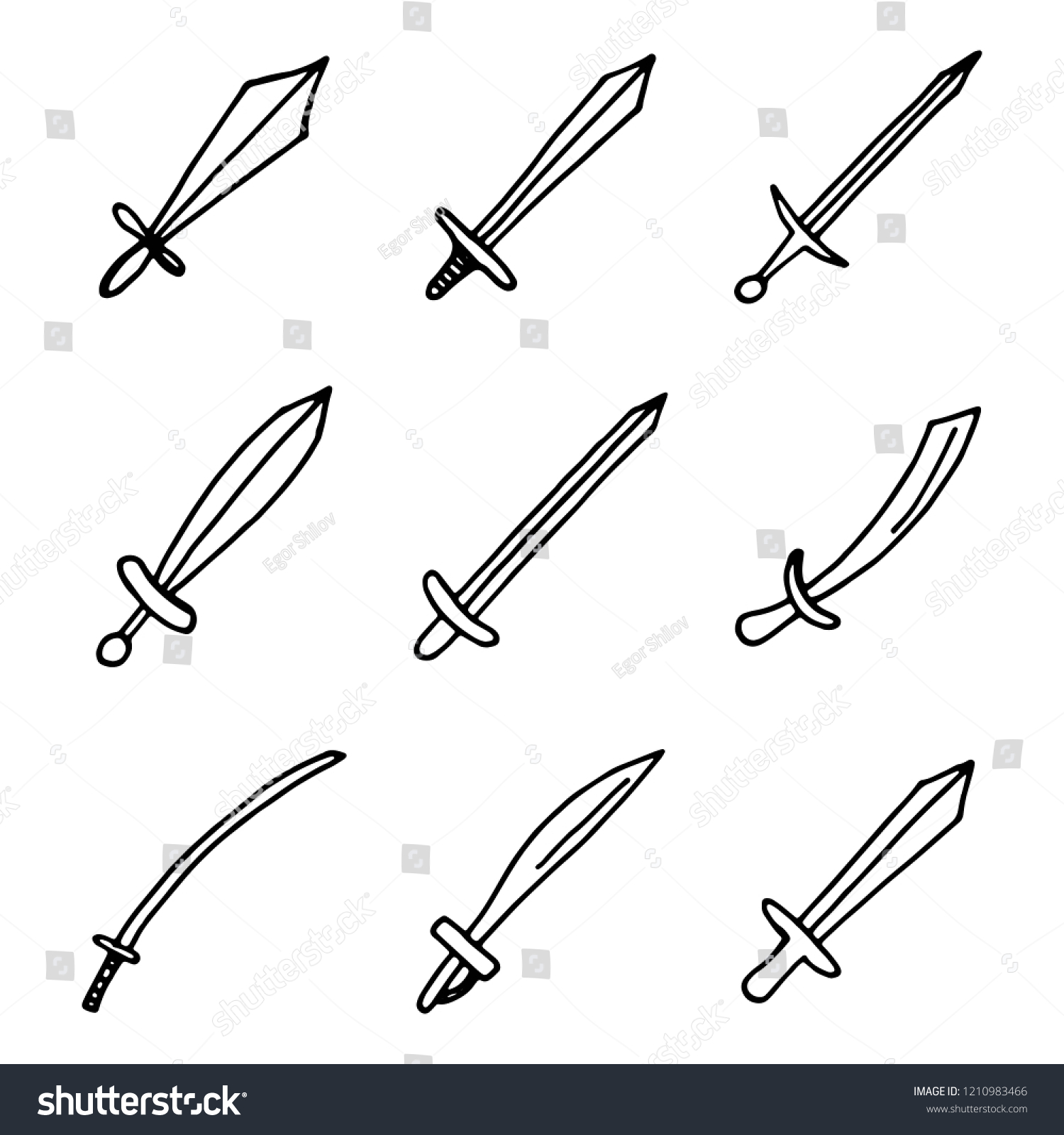 Swords Sabers Set Weapon Icons Isolated Stock Vector (Royalty Free ...