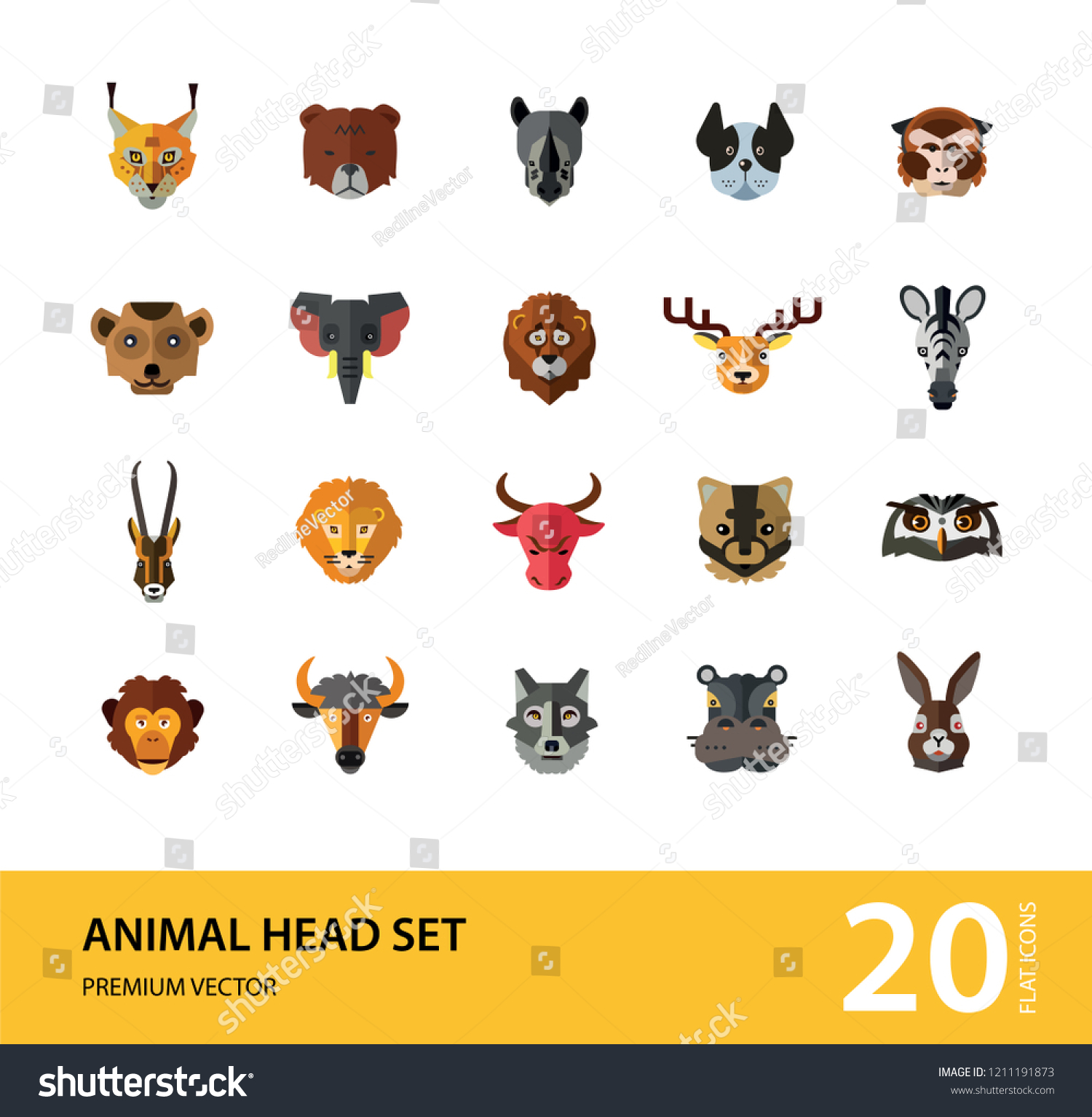 Animal Head Vector Icon Set Cute Stock Vector (Royalty Free) 1211191873 ...