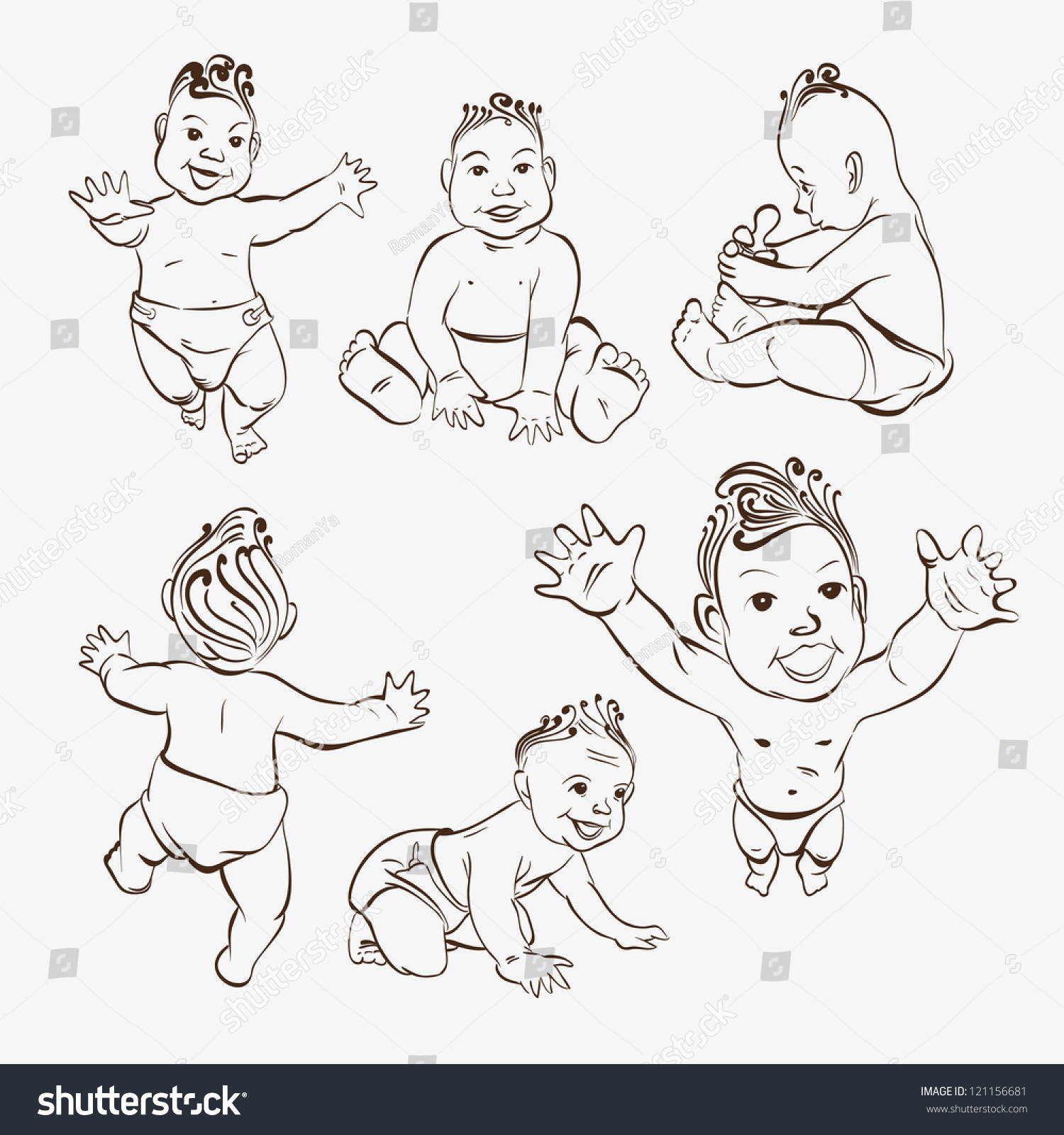 Set Hand Drawn Babies Stock Vector (Royalty Free) 121156681 | Shutterstock