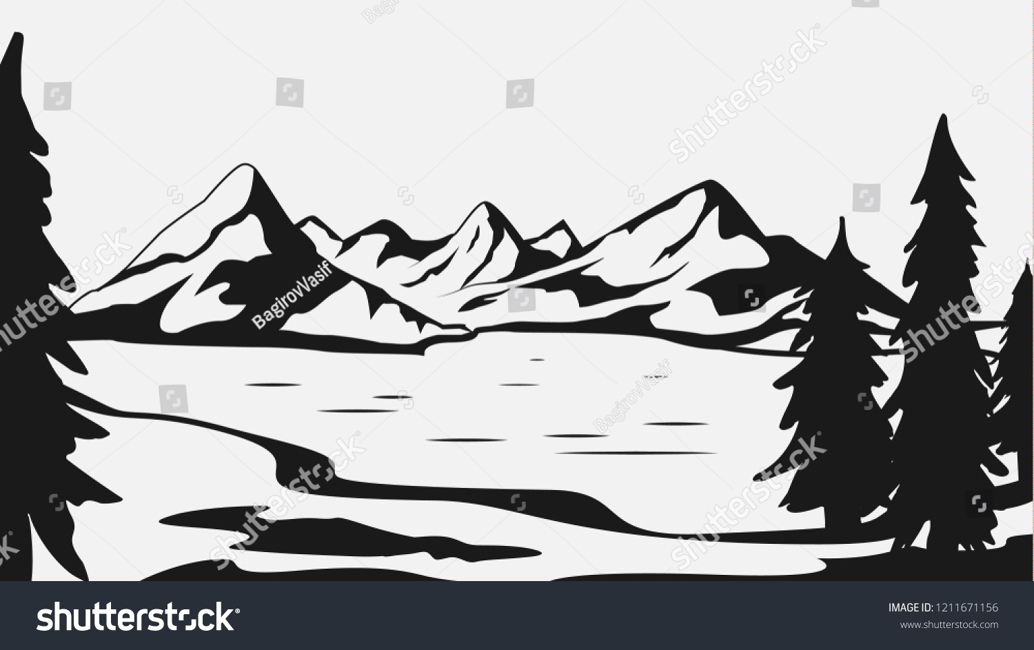 Mountain Landscape Vector Black On White Stock Vector (Royalty Free ...