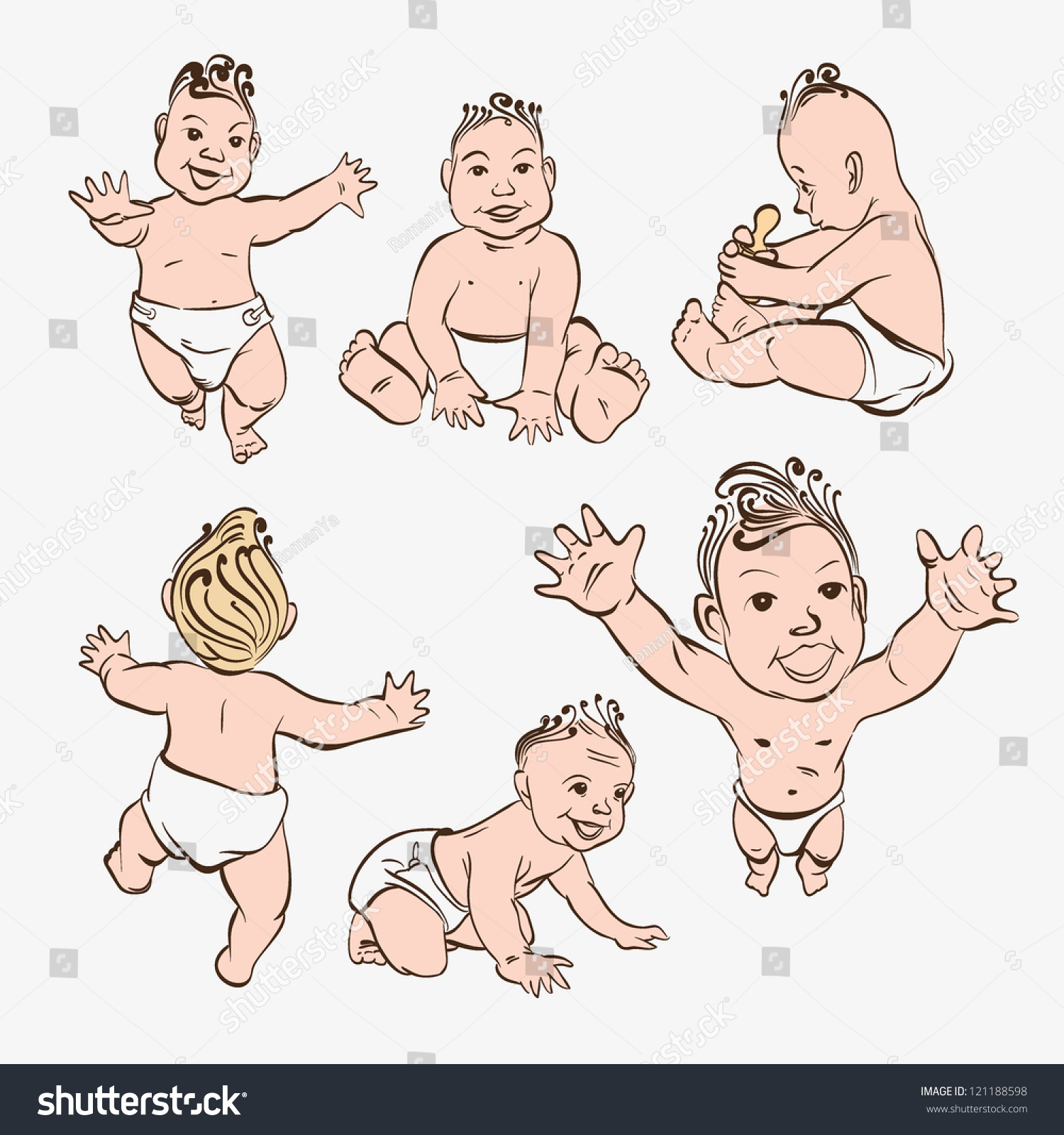 Set Hand Drawn Babies Stock Vector (royalty Free) 121188598 