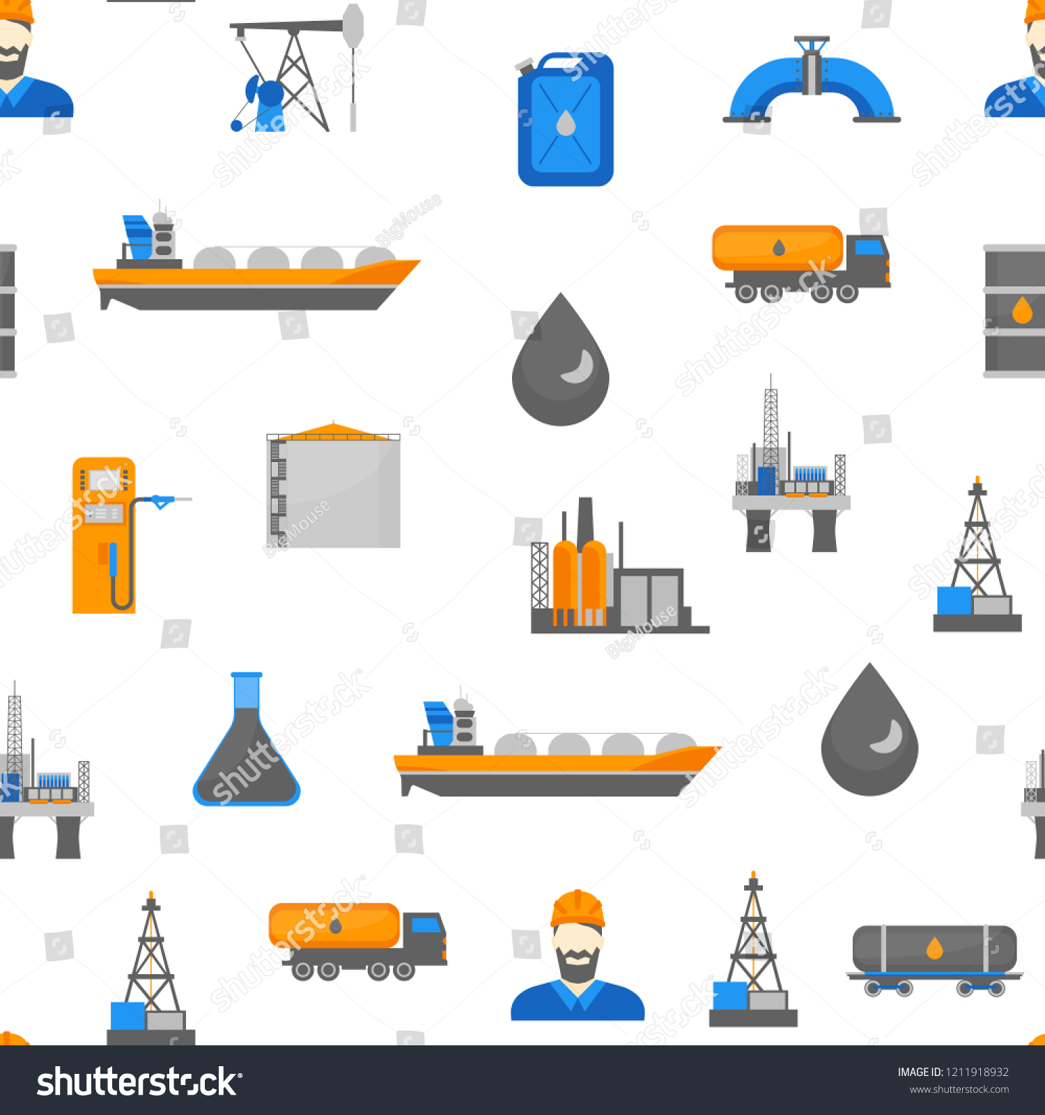 Cartoon Oil Petroleum Processing Seamless Pattern Stock Vector (Royalty ...