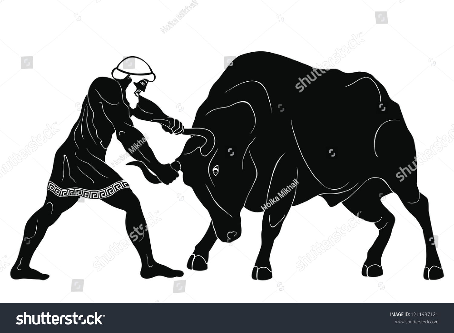 Рисунок Геракл укрощает Критского быка
