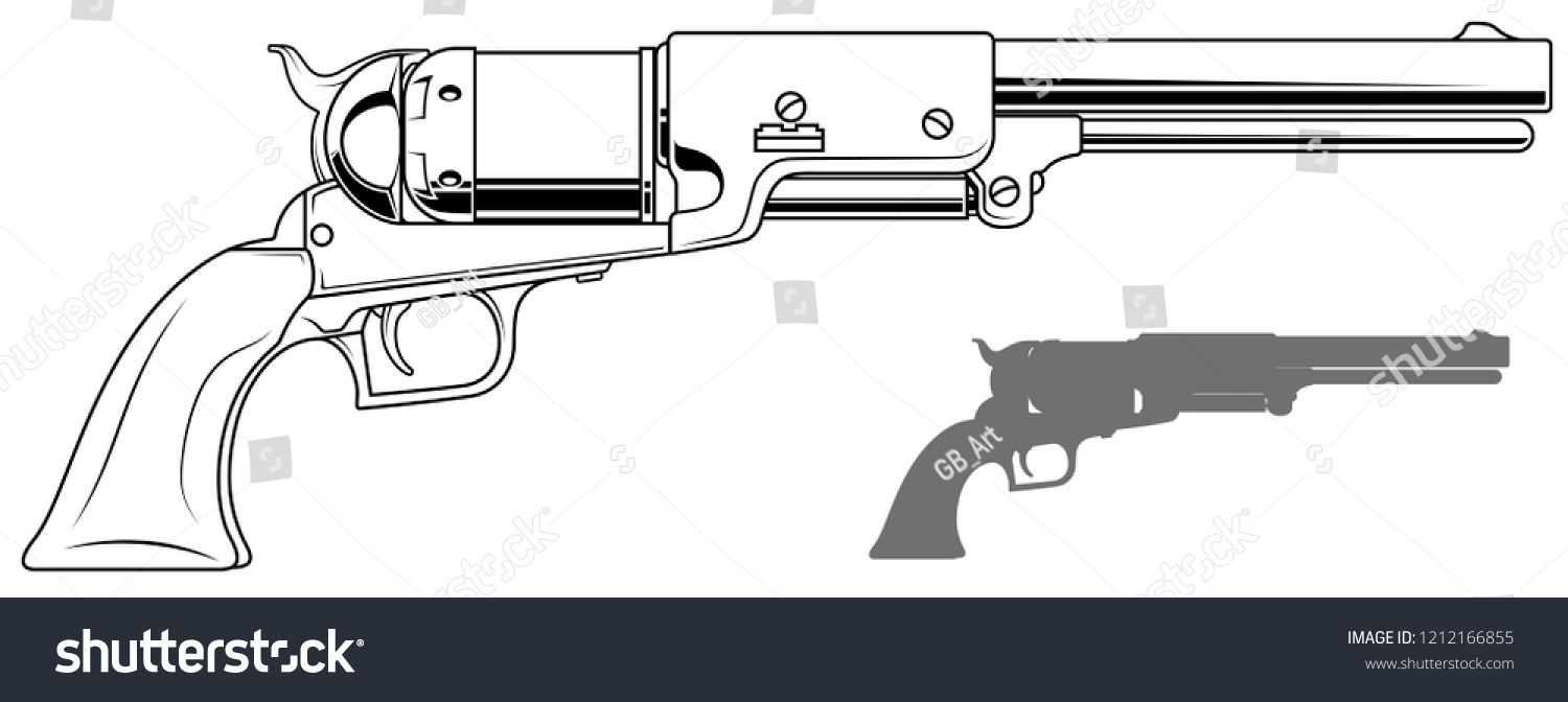 Graphic Black White Detailed Old Revolver Stock Vector (Royalty Free ...