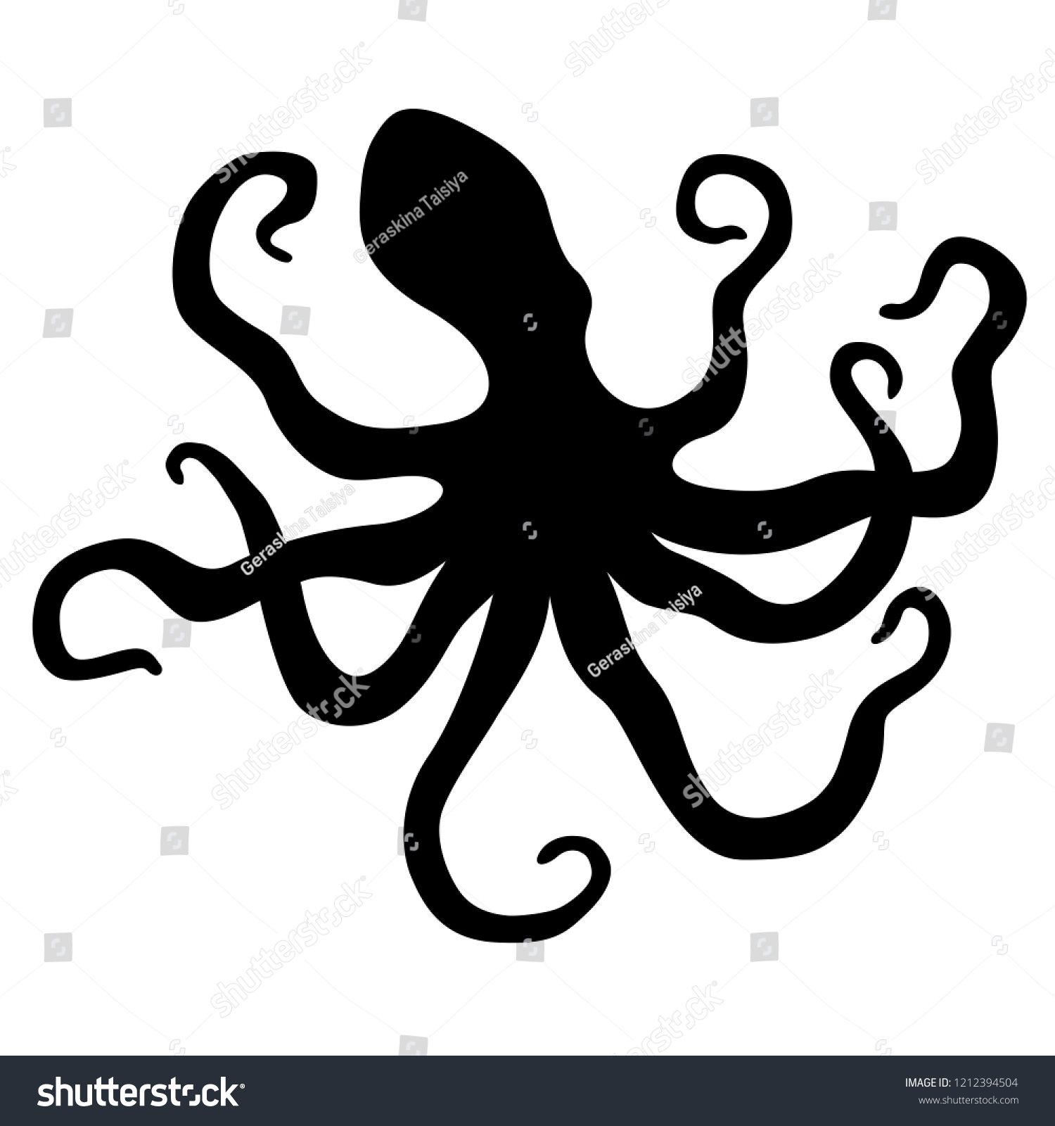 Black Octopus Silhouette Isolated On White Stock Vector (Royalty Free ...