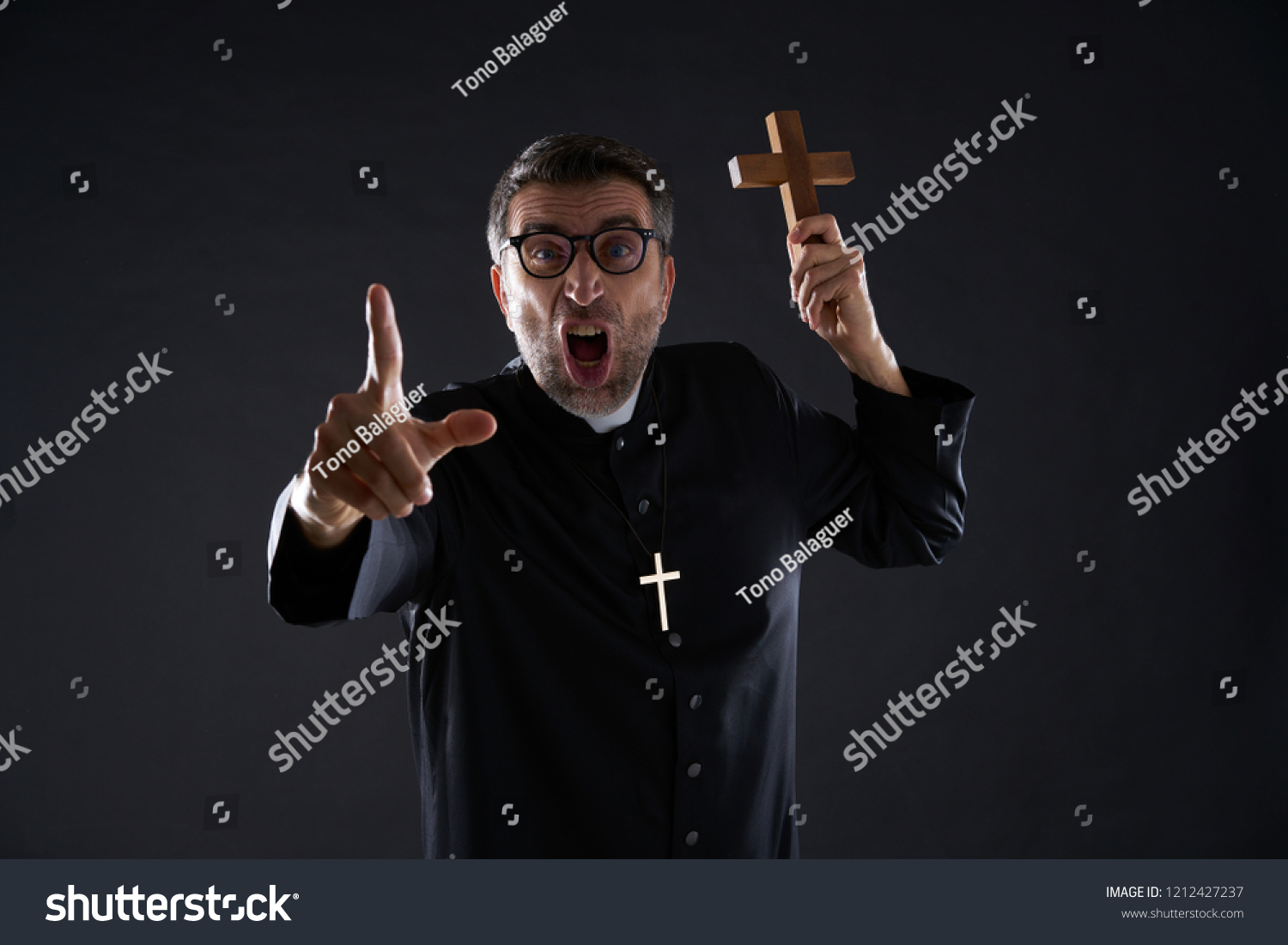 Priest Holding Cross Wood Praying Shouting Stock Photo 1212427237 ...