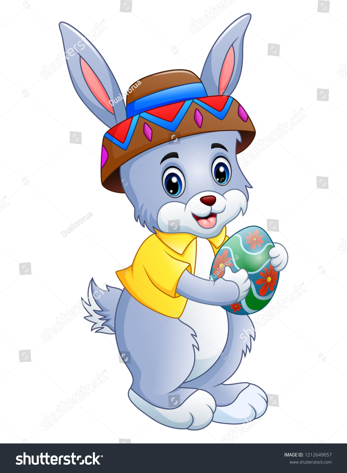 Cute Rabbit Cartoon Holding Easter Egg Stock Illustration 1212649057 ...